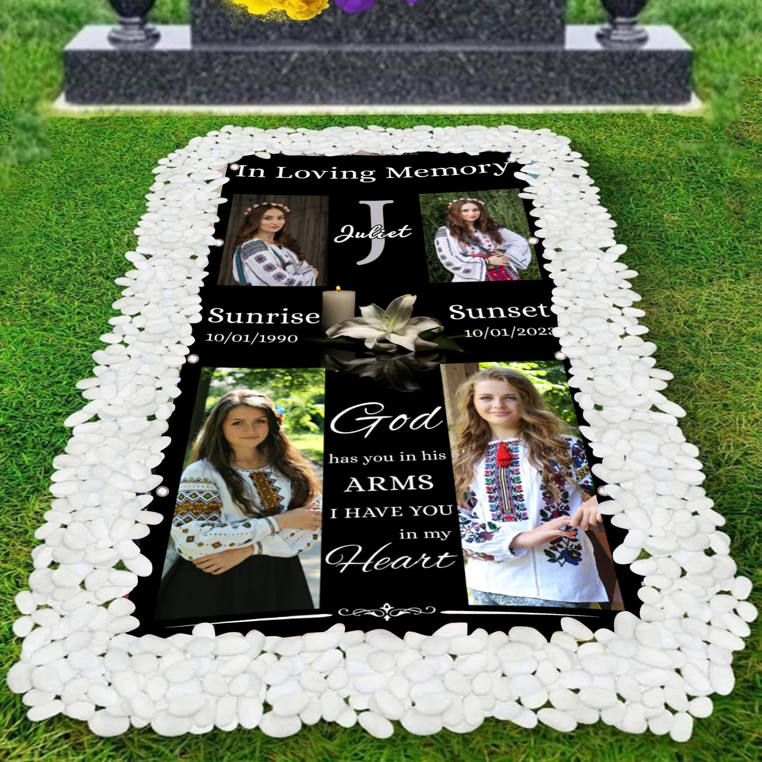 Custom Memorial Grave Blanket with Photo & Name - Personalized Funeral Blanket for Loved Ones in Heaven - 4x8ft Remembrance Blanket for Graveside Memorials & Cemetery Tributes