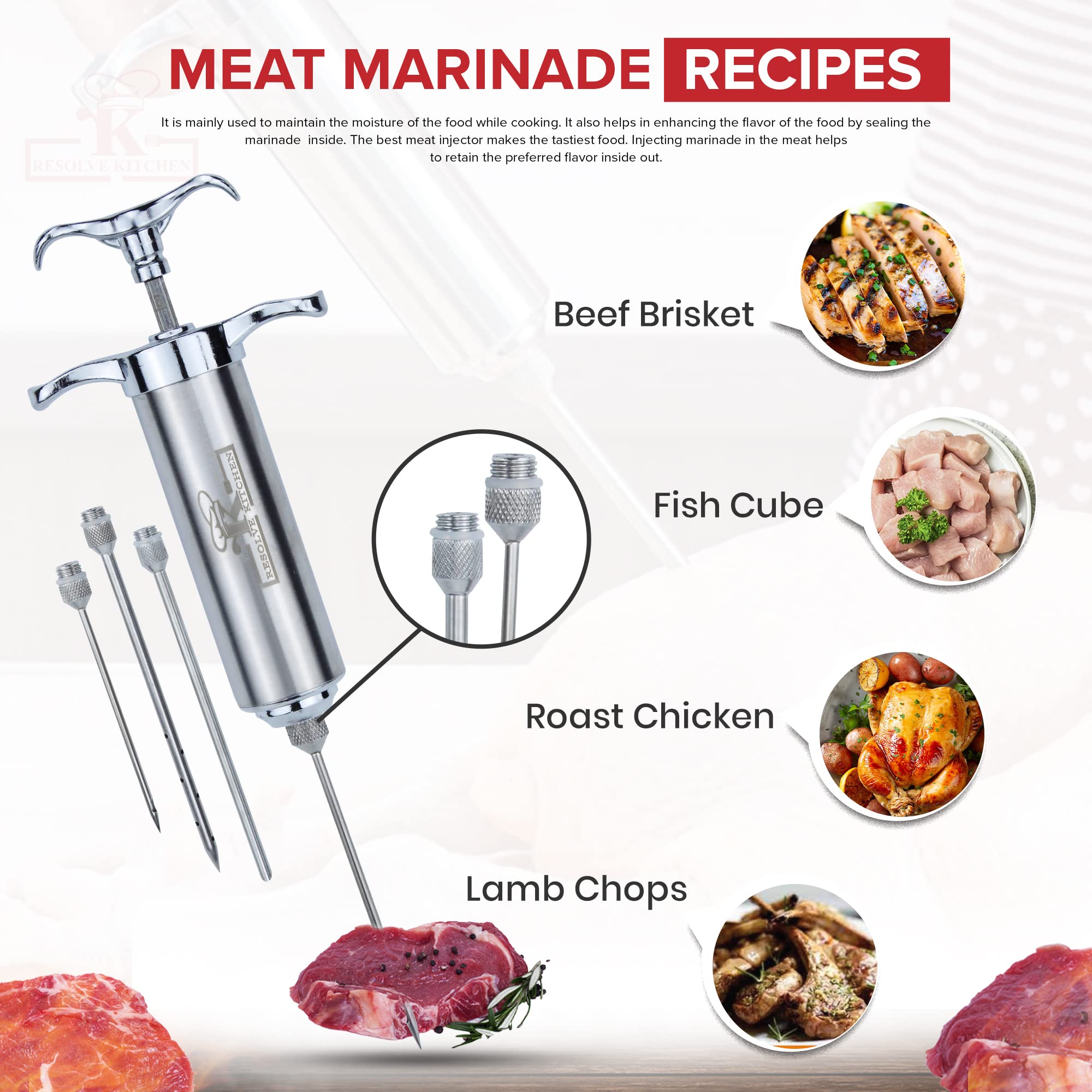 Premium Stainless Steel Meat Marinade Injector Kit - BBQ Grill Smoker Tool for Juicy Turkey, Brisket & Poultry with 3 Flavor Needles - Includes Free E-Book Recipes (Perfect for Backyard Grilling, Smoking, and Holiday Cooking)