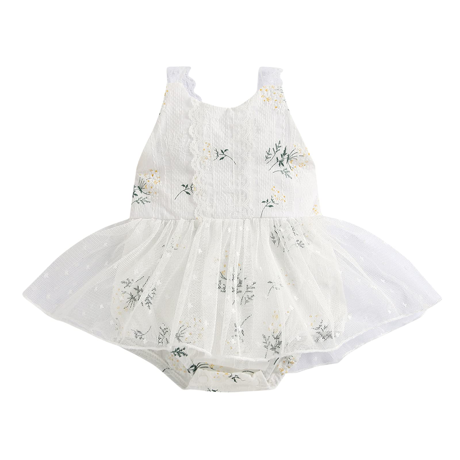Baby Girl Romper Tutu Dress - Lace Flower Boho Outfit for Newborns - Sleeveless Halter Princess Tulle Dress for Photo Shoots, Birthday Parties & Special Occasions