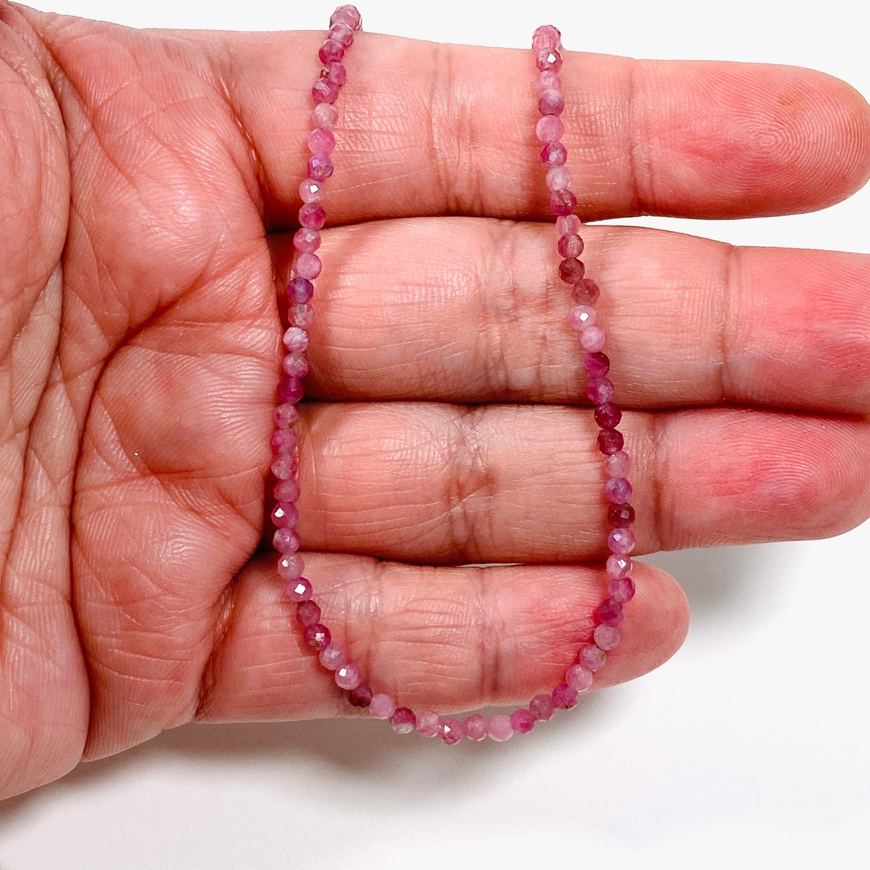 Pink Tourmaline Micro Bead Necklace - Elegant Healing Crystal Jewelry for Women, Gift for Her | Perfect for Meditation, Yoga & Spiritual Healing