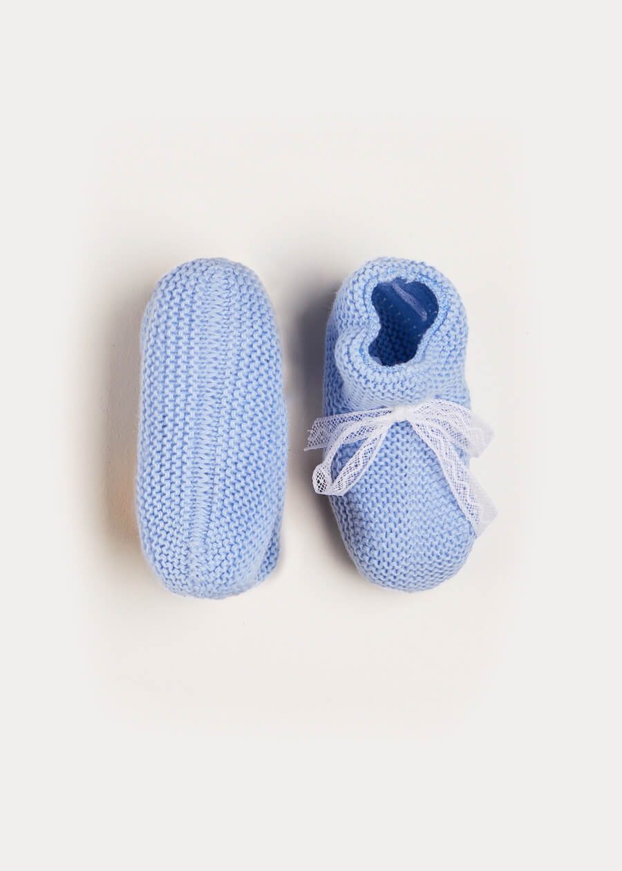 Blue Lace Detail Knitted Booties for Women - Soft & Comfortable Winter Boots for Casual Wear, Outfits & Home Use