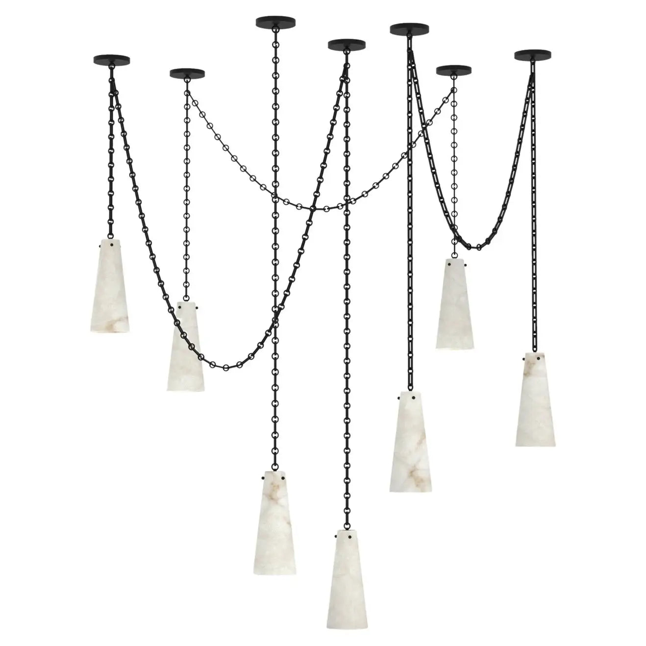 Contemporary Charlie Chandelier - 7-Light Vintage Alabaster Pendant Cluster Lighting Fixture for Dining Room, Foyer & Bedroom
