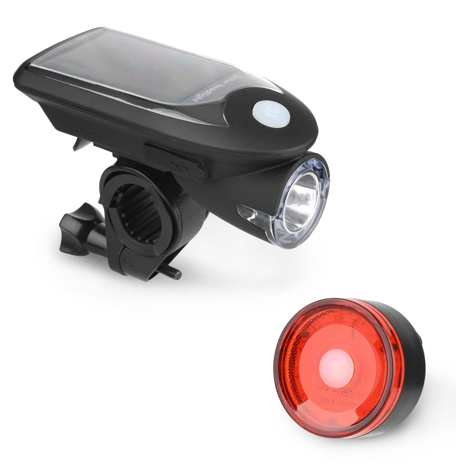 USB Rechargeable Bike Light Set - Powerful 1200LM Bicycle Headlight & Taillight with 4+3 Modes, Solar Charging, IPX5 Waterproof for Night Cycling Safety | Perfect for Road Bikes, Mountain Bikes & Commuting in Low Light Conditions
