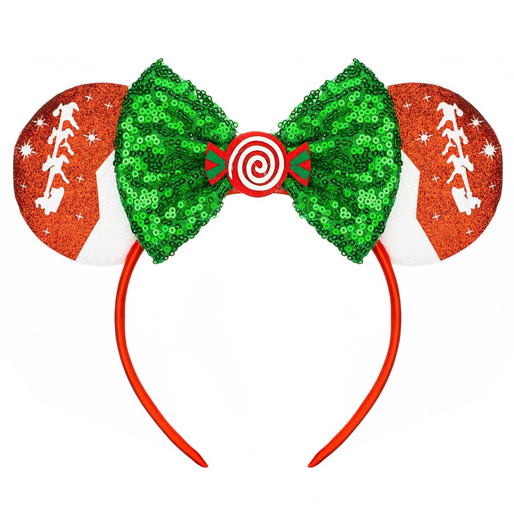 Foeran Christmas Mouse Ears Headband with Shiny Bow - Glitter Party Princess Hair Accessory for Women & Girls - Perfect for Cosplay, Holiday Parties & Disney Costumes
