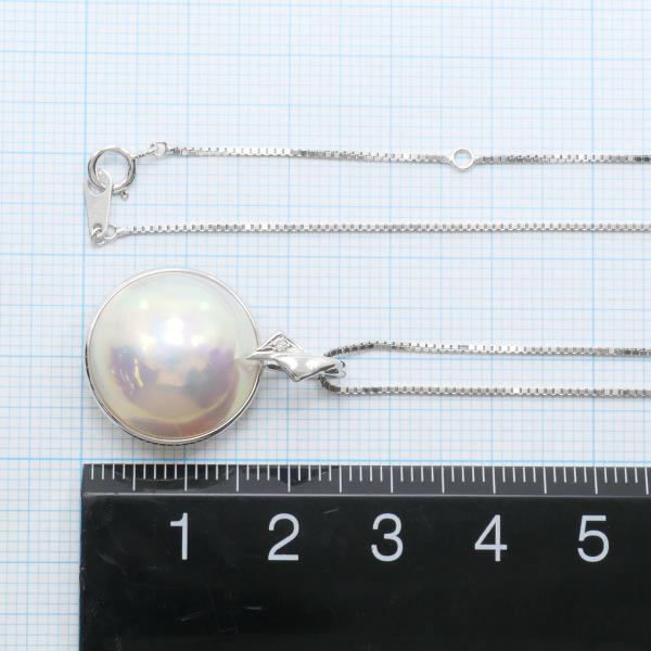 14K White Gold Mabe Pearl and Diamond Pendant Necklace for Women - Elegant Bridal Jewelry, Anniversary Gift, Wedding Party Accessory