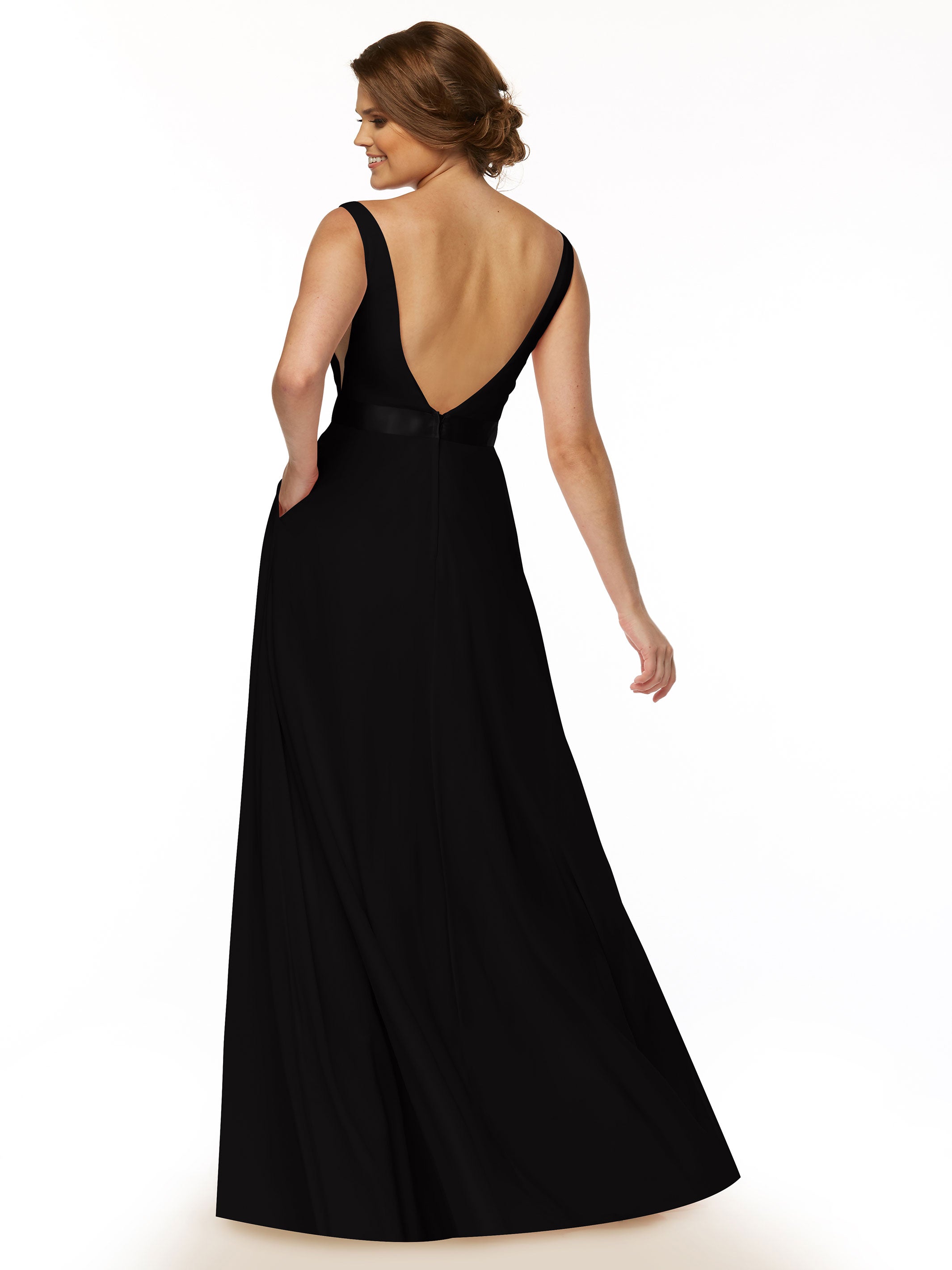 Elegant 80117 Stretch Chiffon A-Line Bridesmaid Dress with V-Neck & Sash - Perfect for Weddings, Formal Events & Special Occasions