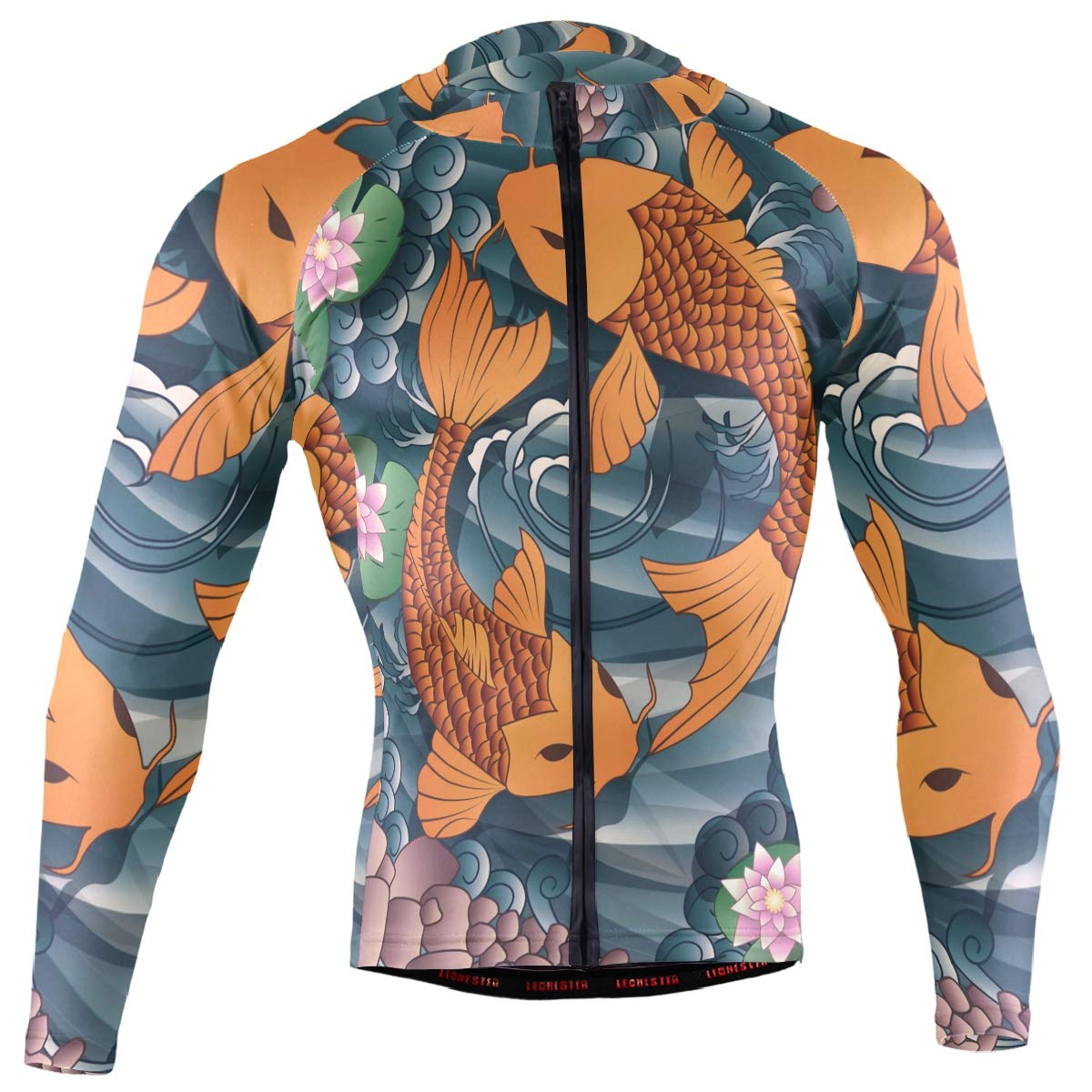 Japanese Koi Fish Print Men's Cycling Jersey - Long Sleeve Bike Jacket for Road & Mountain Biking - Breathable & Moisture-Wicking Performance Shirt for Cycling Enthusiasts - Perfect for Commuting, Training & Outdoor Sports