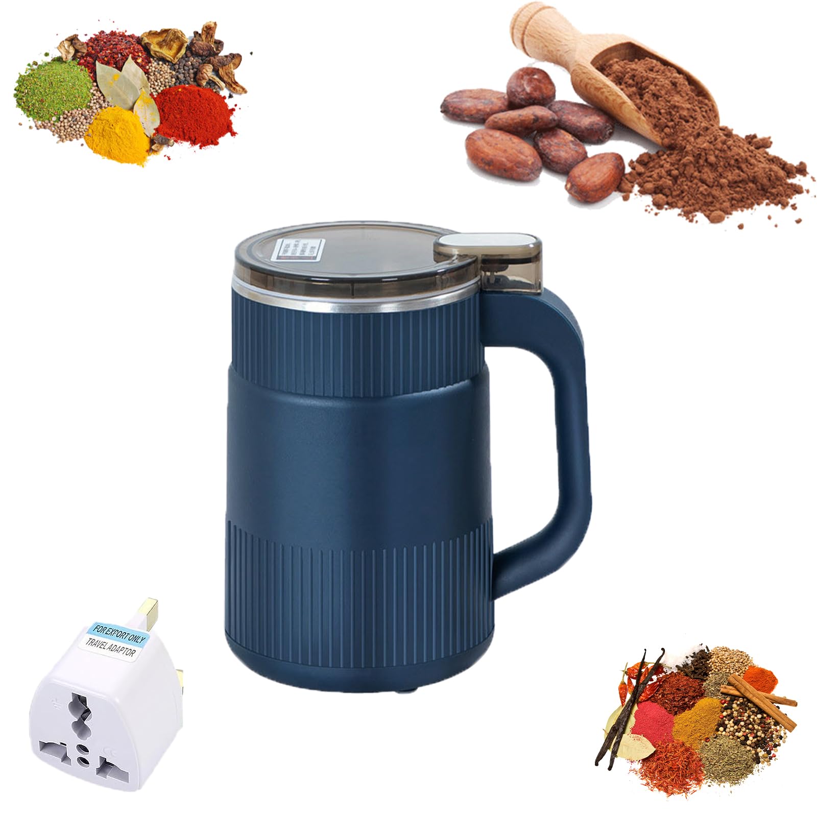 Electric Spice Grinder for Coffee, Grains & Condiments - Stainless Steel Multifunctional Powder Grinding Machine - Fine Powder Maker for Kitchen & Baking - Perfect for Home, Restaurant & Coffee Shop Use (Blue)