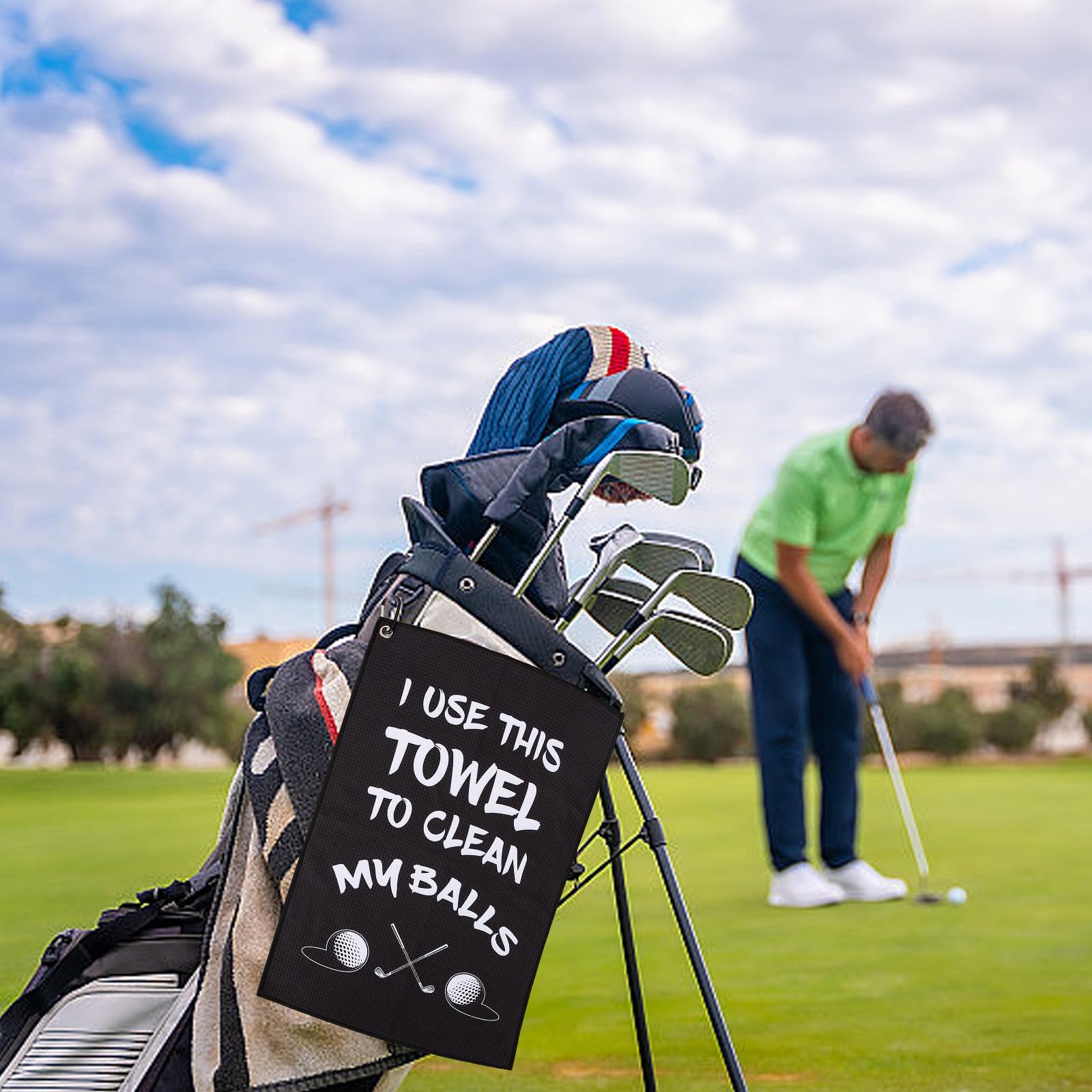 ASIJUNTYECHO Microfiber Golf Towel - Funny Printed Golf Accessory for Men with Clip - Perfect Golf Gift for Husband, Boyfriend or Dad - Ideal for Golf Bags & On-Course Use - Great for Golf Lovers (Black #1)