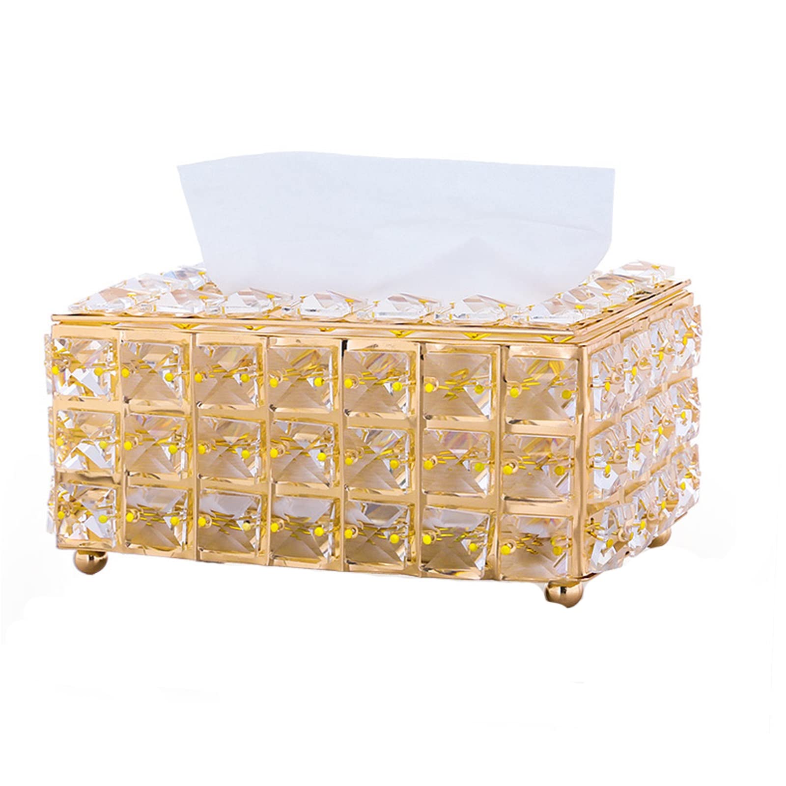 Crystal Tissue Box Holder - Rectangular Decorative Napkin & Toilet Paper Cover for Bathroom, Dresser, Nightstand, Desk - Gold & Silver (Elegant Home Decor & Gift Idea)