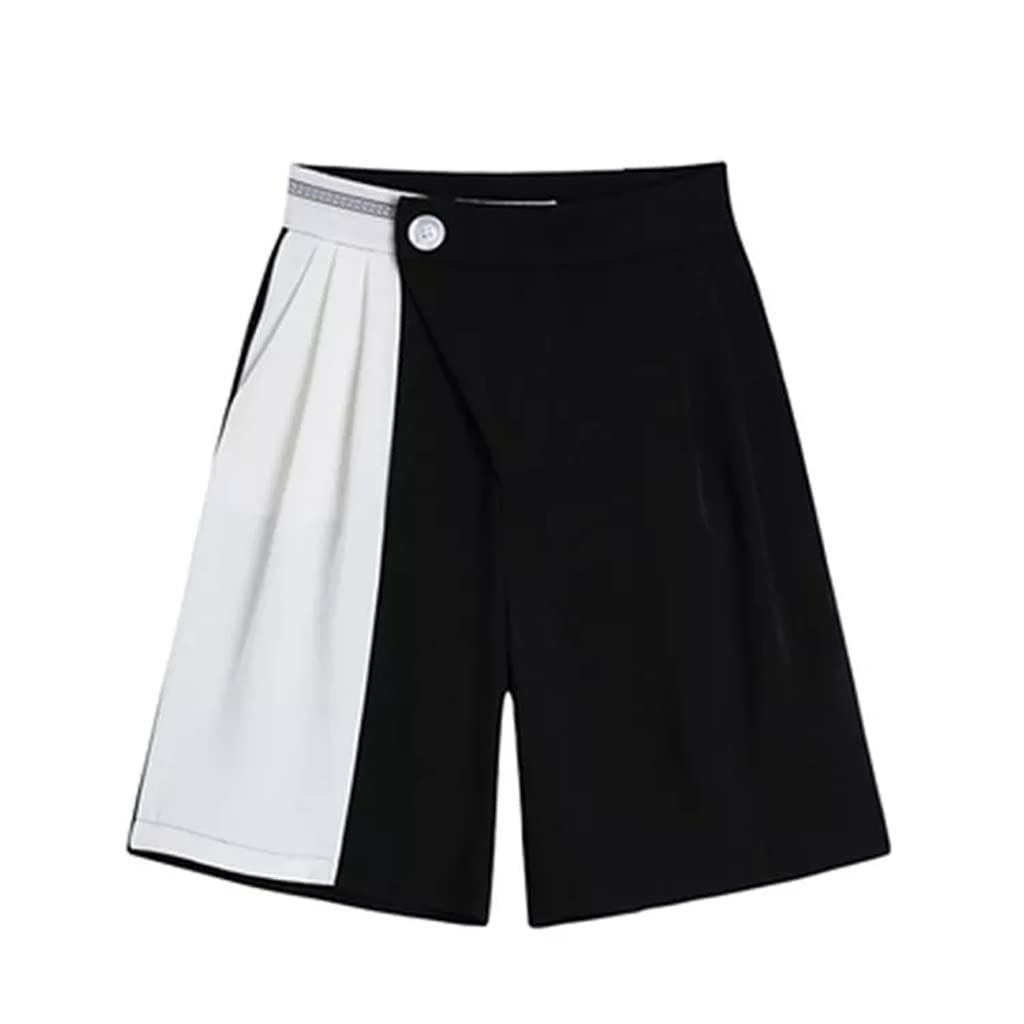 Trendy Women's Streetwear Wide Leg Shorts - Black & White Patchwork High Waist Cotton Loose Korean Style Casual Shorts | Perfect for Summer Outfits, Beach Wear & Fashion Street Style (Color: A, Size: S)