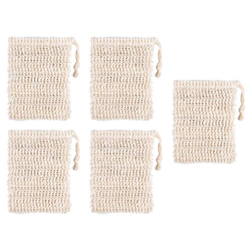 Beaupretty 5Pcs Exfoliating Soap Saver Bags - Natural Ramie Mesh Soap Bags with Drawstring for Bath & Shower | Handmade for Gentle Skin Exfoliation & Soap Storage