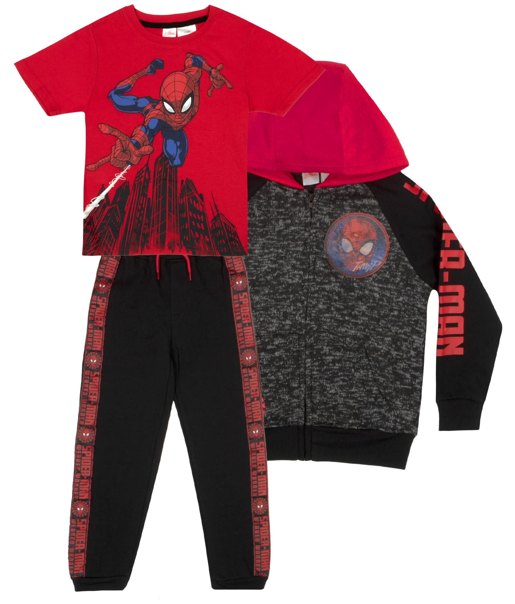 Marvel Spider-Man Boys 3-Piece Fleece Pajama Set - Zip-Up Hoodie, T-Shirt & Pants Bundle | Soft & Cozy Sleepwear for Kids | Perfect for Bedtime, Lounging & Superhero Play