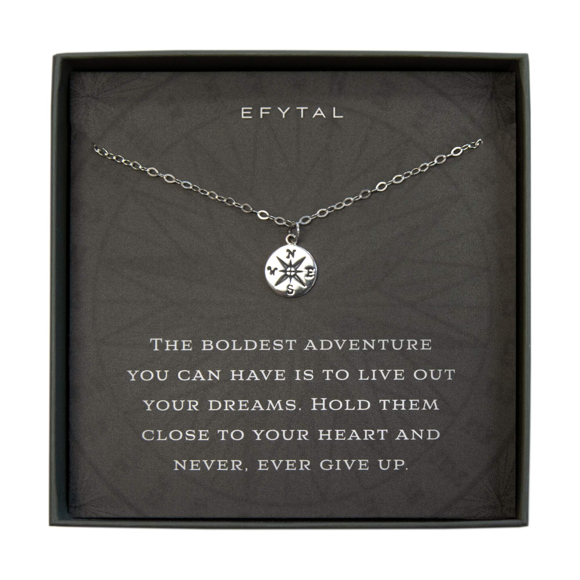 EFYTAL 925 Sterling Silver Compass Necklace - Inspirational Gift for Women, Best Friend & Graduation Gift - Motivational Jewelry for Encouragement & Friendship - Perfect for Daily Wear, Special Occasions & Meaningful Moments