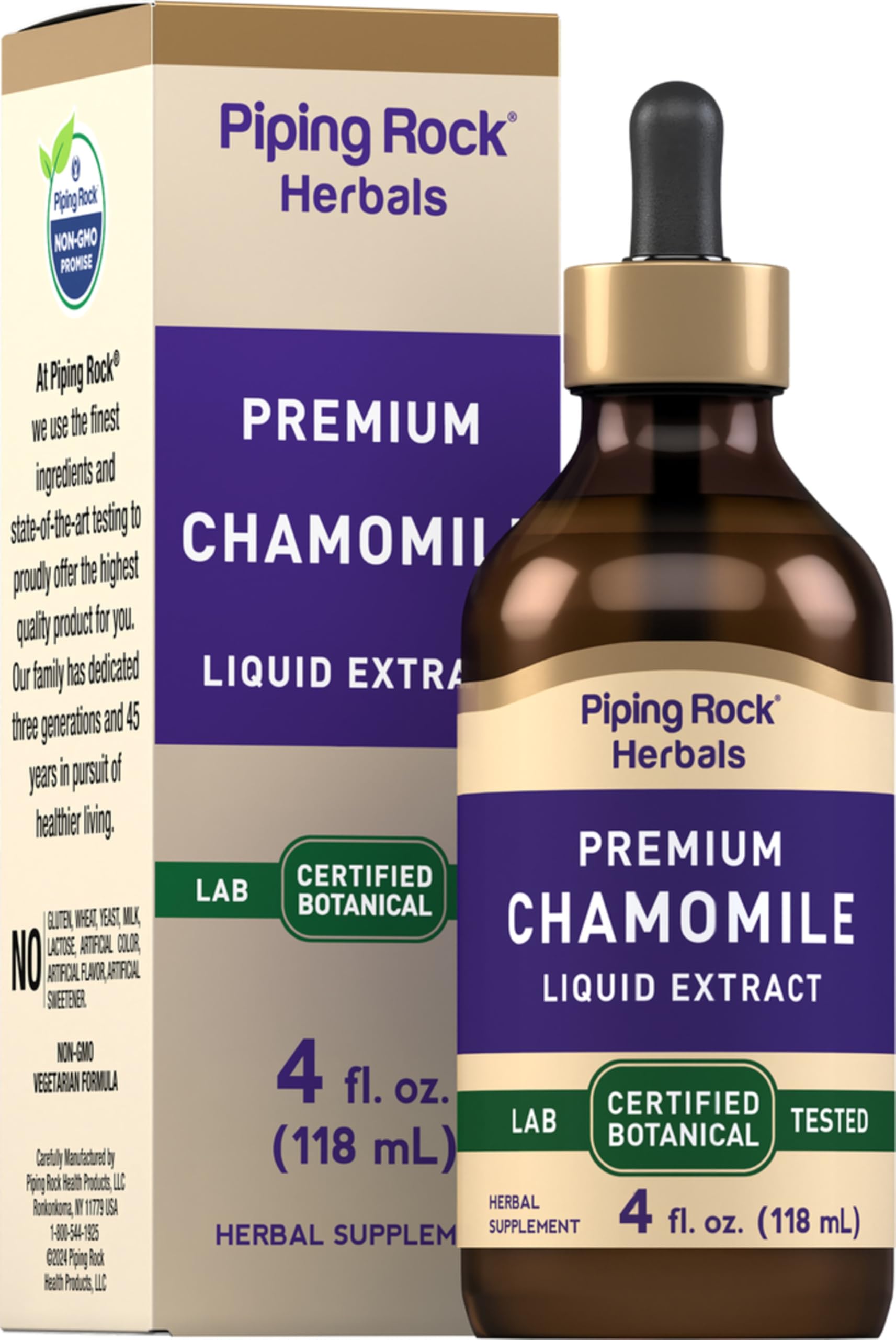 Piping Rock Chamomile Flower Extract Liquid - 4 fl oz Alcohol-Free Herbal Supplement | Certified Botanical, Vegetarian, Non-GMO, Gluten-Free Tincture for Stress Relief & Sleep Support