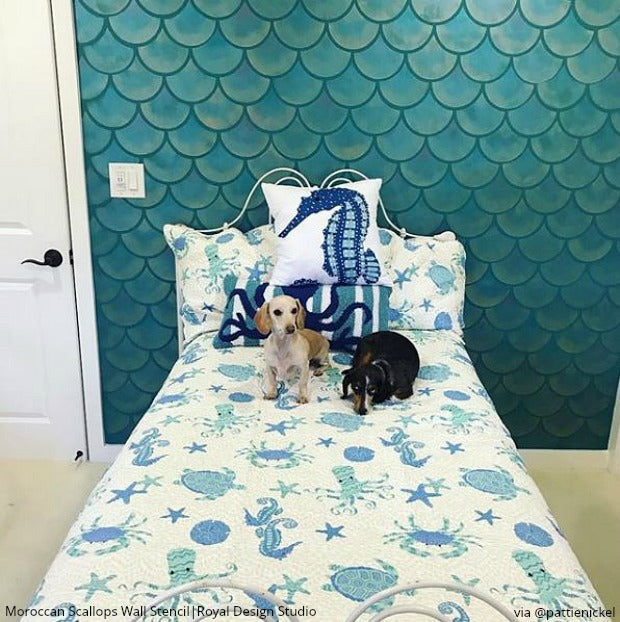 Moroccan Scallops Wall Stencil - DIY Home Decor Stencil for Walls, Ceilings & Furniture - Arabic Geometric Pattern Painting Template for Bedroom, Living Room & Nursery Decoration
