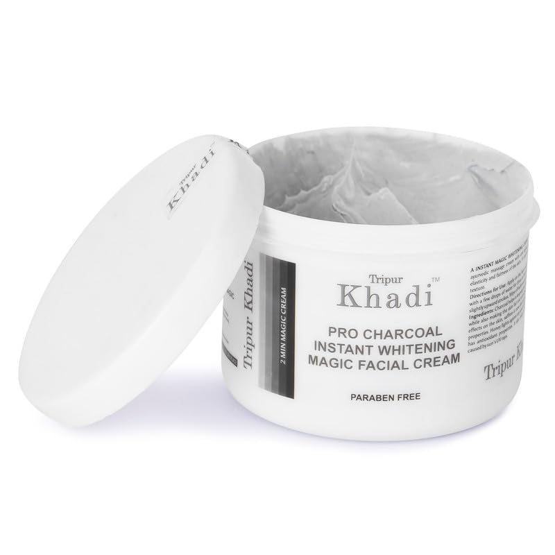 Tripur Khadi Kesar Extract & Pro Charcoal Instant Whitening Facial Cream Combo - 2 Pack (200g Each) | Brightening & Detoxifying Face Care for Glowing Skin | Perfect for Daily Skincare Routine & Special Occasion Prep