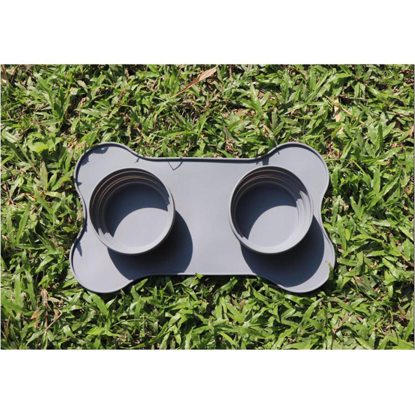 UJEAVETTE® Collapsible Travel Dog Bowl - Portable Silicone Pet Food & Water Feeder with Non-Slip Mat - Lightweight for Hiking, Camping & Outdoor Adventures (Gray)