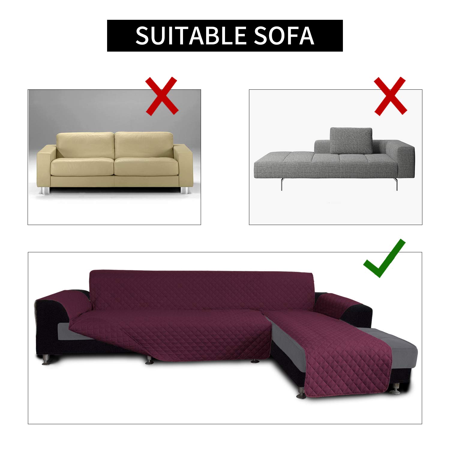 **Reversible L-Shaped Sofa Slipcover - Large Wine/Wine Sectional Couch Cover for Pets & Kids, Chaise Lounge Protector - Durable Furniture Cover for Living Room, Family Room & Home Decor**
