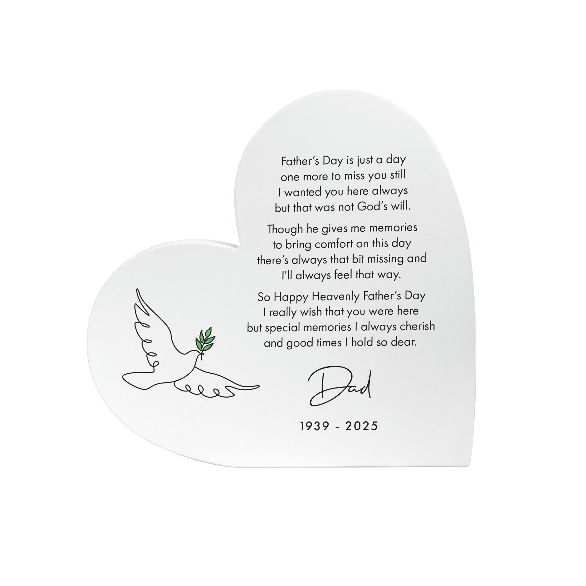 Personalized Happy Heavenly Father's Day Memorial Sign - White Freestanding Heart Shaped Plaque for Grave Decor, Cemetery Tribute & Memorial Day Gift
