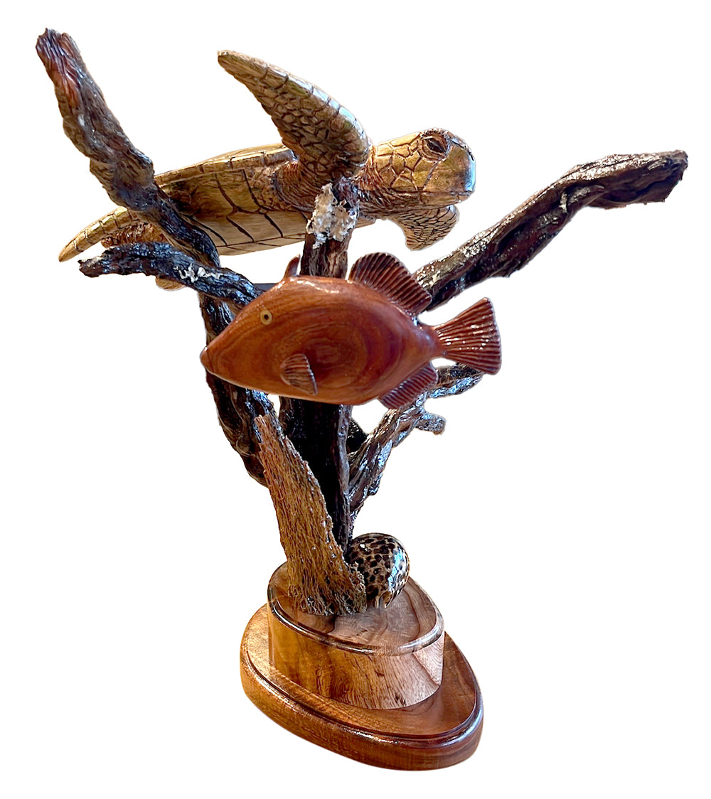 Handcrafted Koa Wood Sculpture - Exploring the Reef Art Piece by Craig Nichols | Hawaiian Home Decor, Office Desk Art, Unique Gift for Nature Lovers