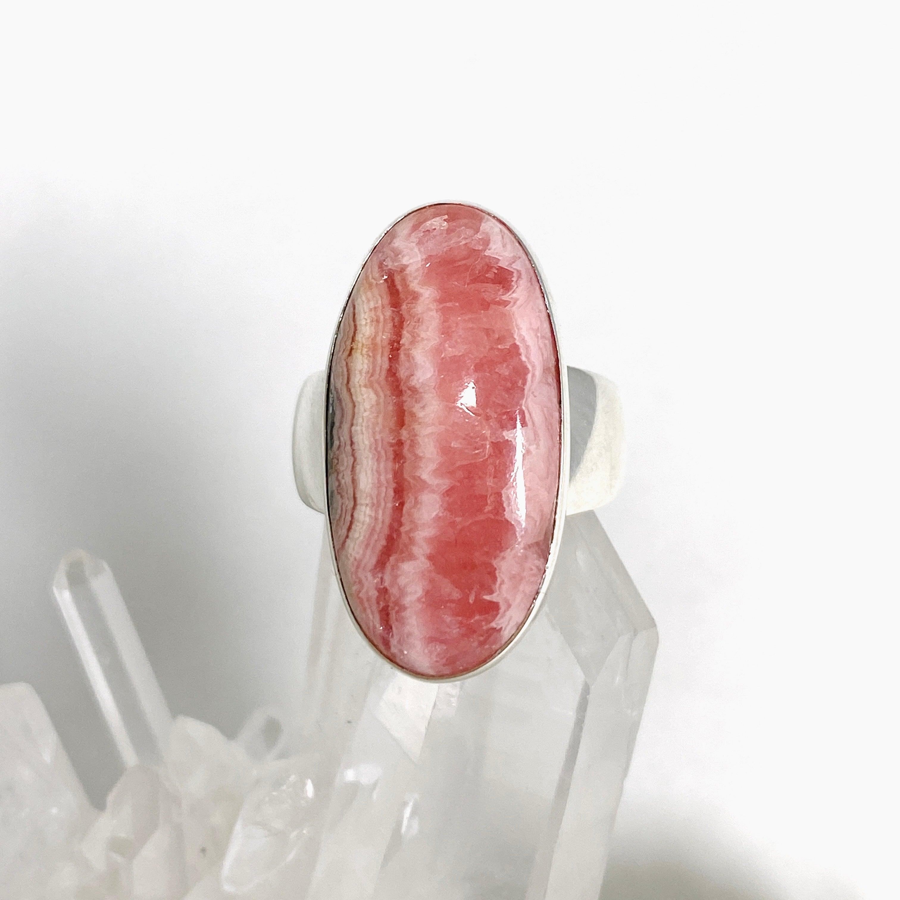 Rhodochrosite Oval Ring Size 7 KRGJ3163 - Elegant Gemstone Jewelry for Women, Perfect for Valentine's Day Gifts & Special Occasions