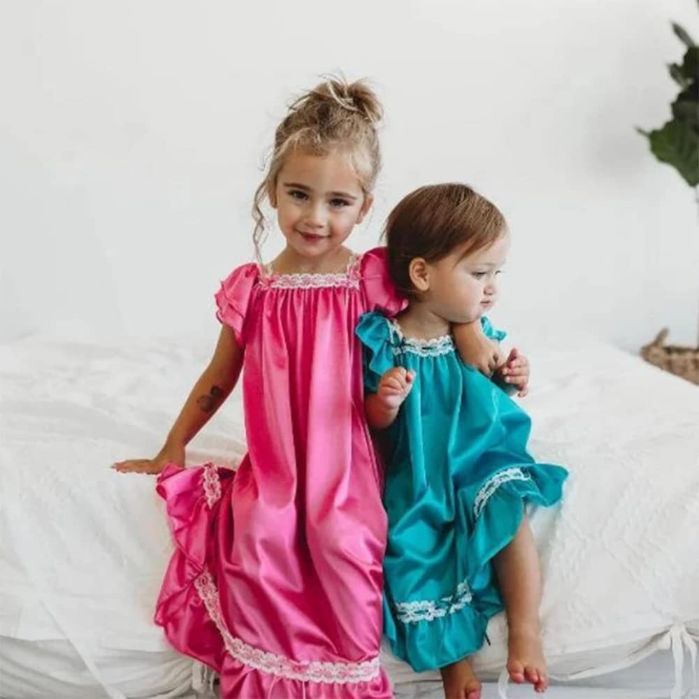 Qiylii Princess Silk Nightgown for Baby Girls - Ruffle Short Sleeve Satin Nightdress & Sleepwear Outfit - Perfect for Bedtime, Special Occasions & Photo Shoots