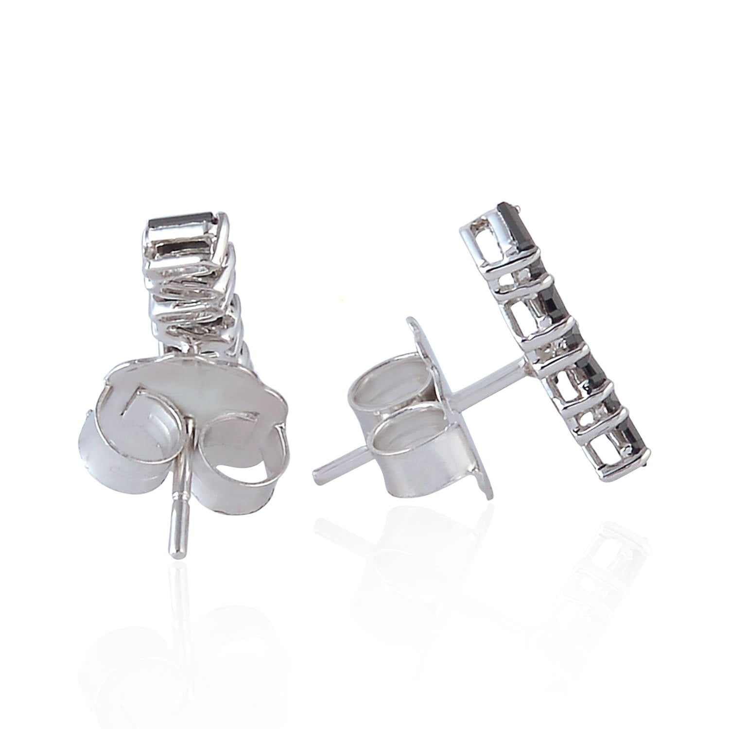 18K White Gold Prong Baguette Cut Black Diamond Stud Earrings for Women - Elegant Gift for Anniversary, Birthday & Special Occasions