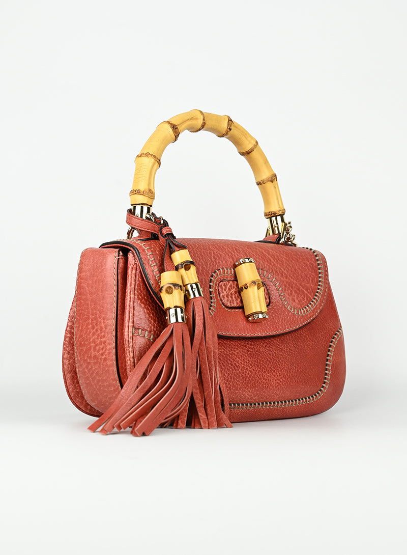 Authentic Gucci Bamboo Leather Handbag in Red - Luxury Women's Tote Bag for Work, Travel & Everyday Elegance