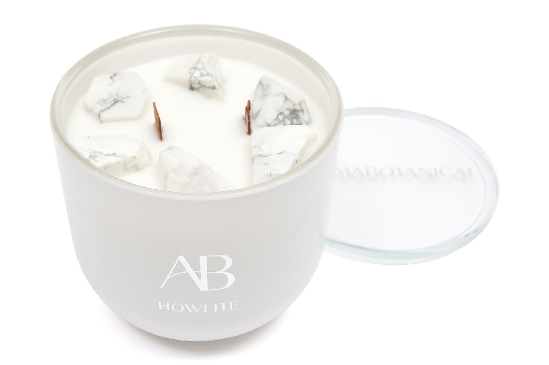 Aromabotanical Howlite Crystal Candle 340g - Natural Scented Soy Wax Candle for Relaxation, Meditation & Home Decor - Perfect for Spa, Yoga & Gift Giving