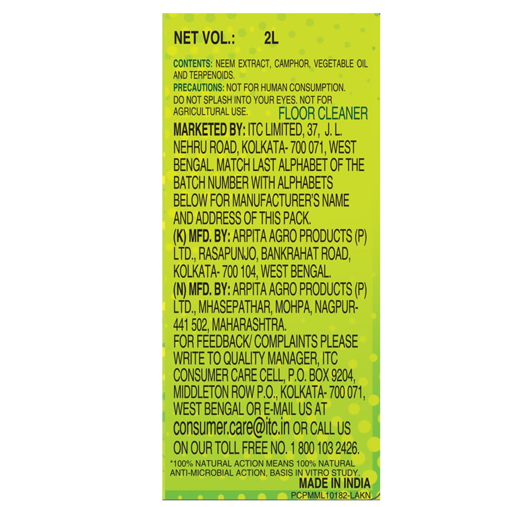 Nimyle ITC's Eco-Friendly Herbal Floor Cleaner Liquid 2L - Natural Neem Power for 99.9% Antibacterial Protection | Multi-Surface Cleaner for Hardwood, Tile & Vinyl Floors | Safe for Homes, Offices & Schools