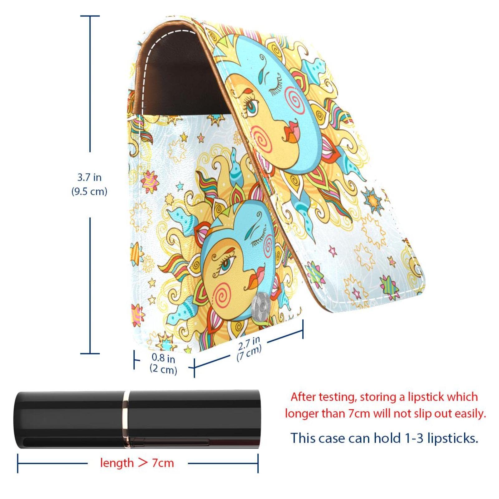 Personalized Lipstick Case - Portable Makeup Bag & Cosmetic Pouch Organizer - Sun Moon Design in Yellow & Blue - Perfect for Travel, Parties & Everyday Makeup Storage