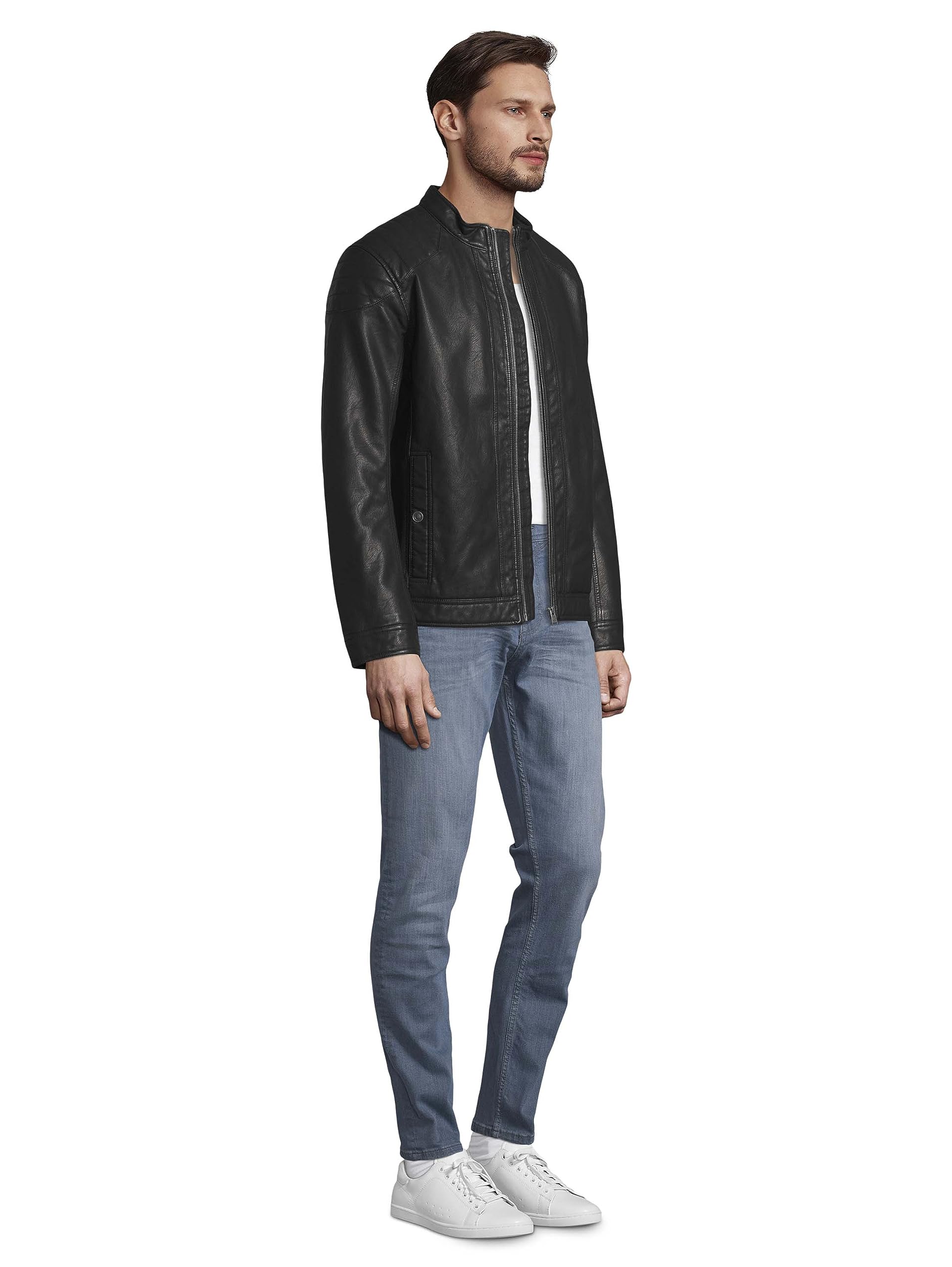 TOM TAILOR Men's Faux Leather Biker Jacket - Stylish Motorcycle Jacket for Men, Vegan Leather Biker Coat - Perfect for Riding, Casual Outfits & Night Out