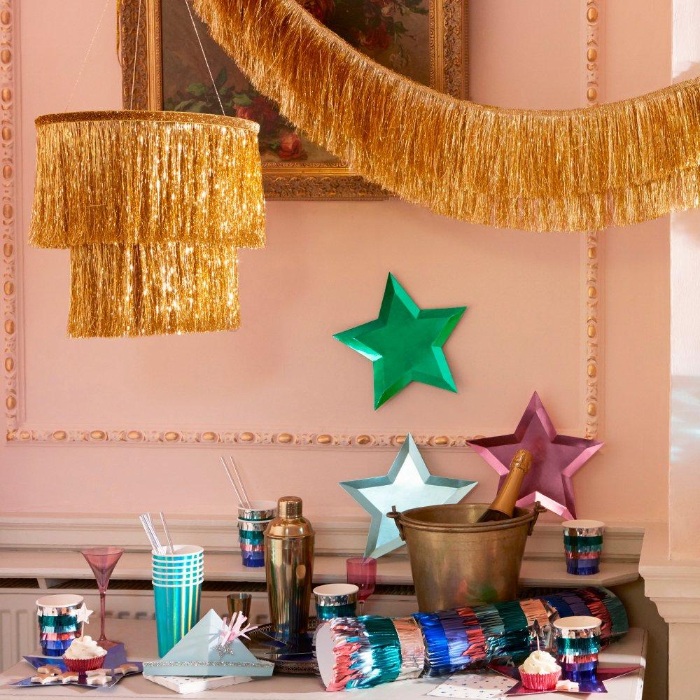 Elegant Gold Tinsel Chandelier - Modern Crystal Ceiling Light Fixture for Dining Room, Bedroom & Living Room Decor | Perfect for Weddings, Parties & Home Renovation