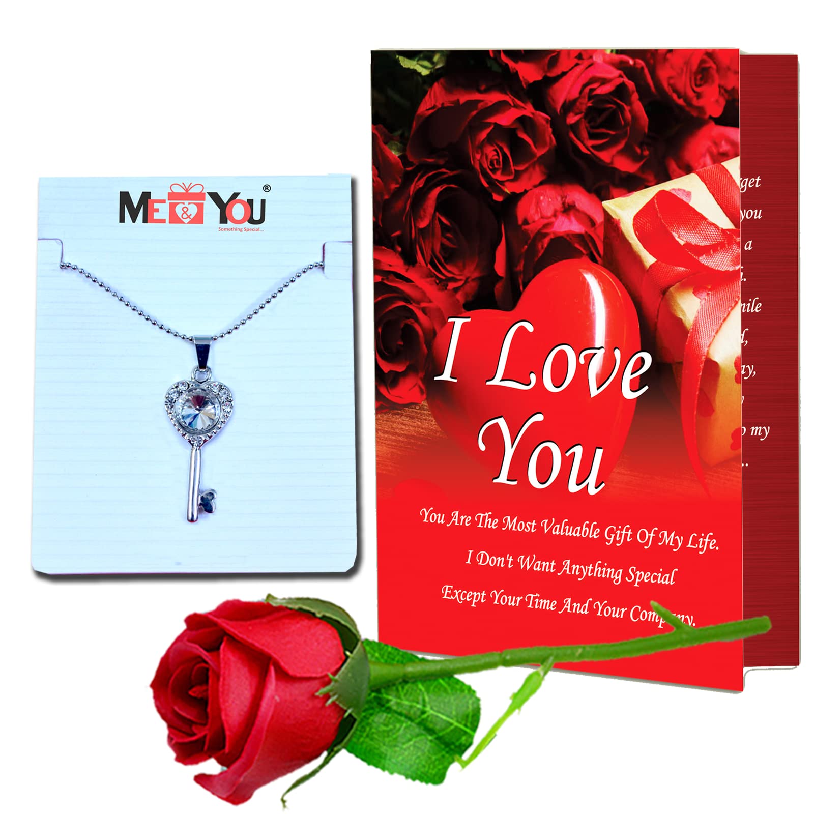 ME & YOU Romantic Key Locket Necklace for Women - Valentine's Day Gift for Girlfriend, Wife, Fiancée | Anniversary, Birthday, Proposal Jewelry with Rose & Card | Perfect for Date Nights & Special Occasions
