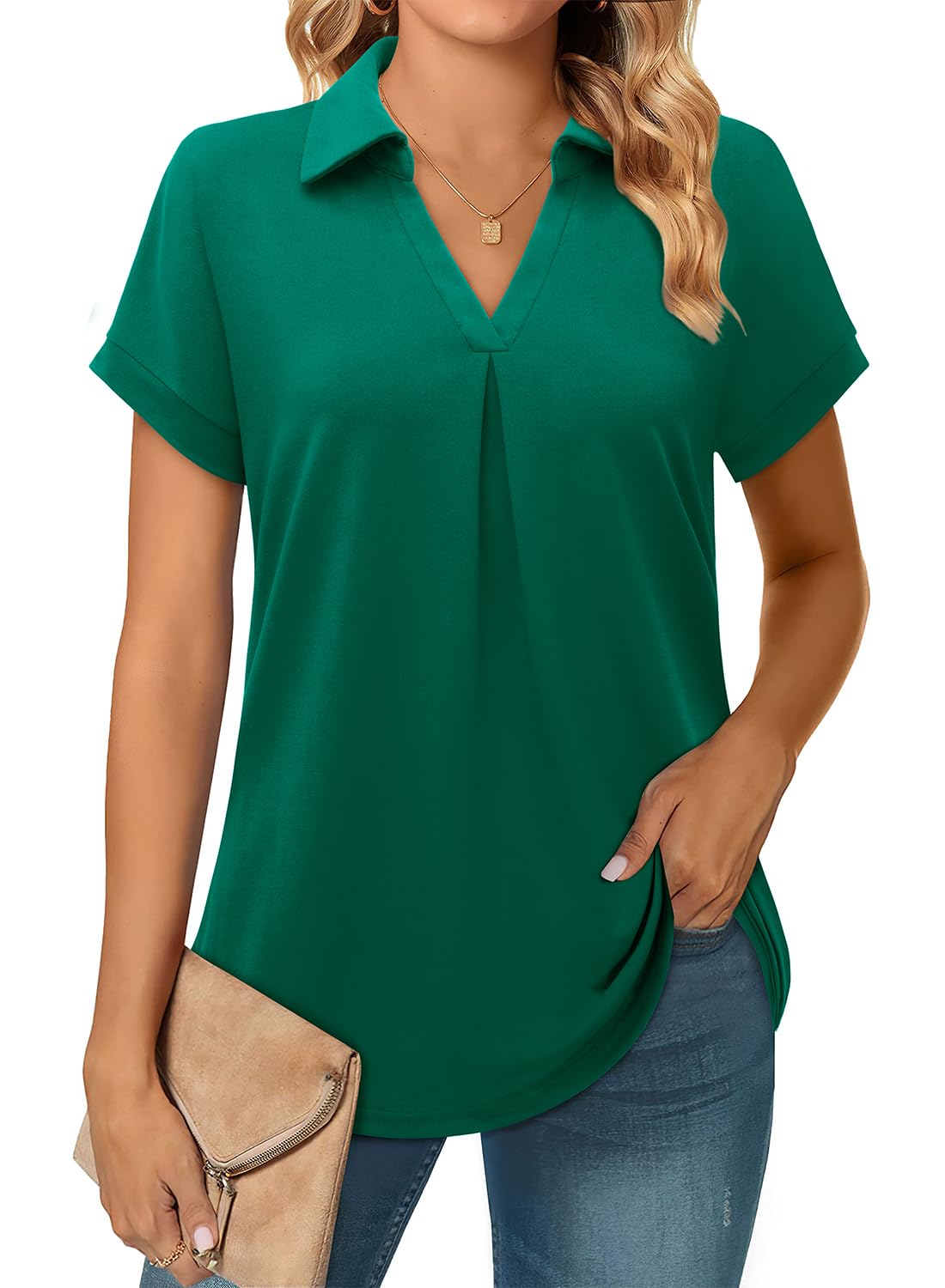 Bulotus Women's Summer Tops 2024 - Fashion Collared V-Neck Business Casual Shirts with Short Sleeves | Perfect for Office Wear, Date Nights & Summer Outfits