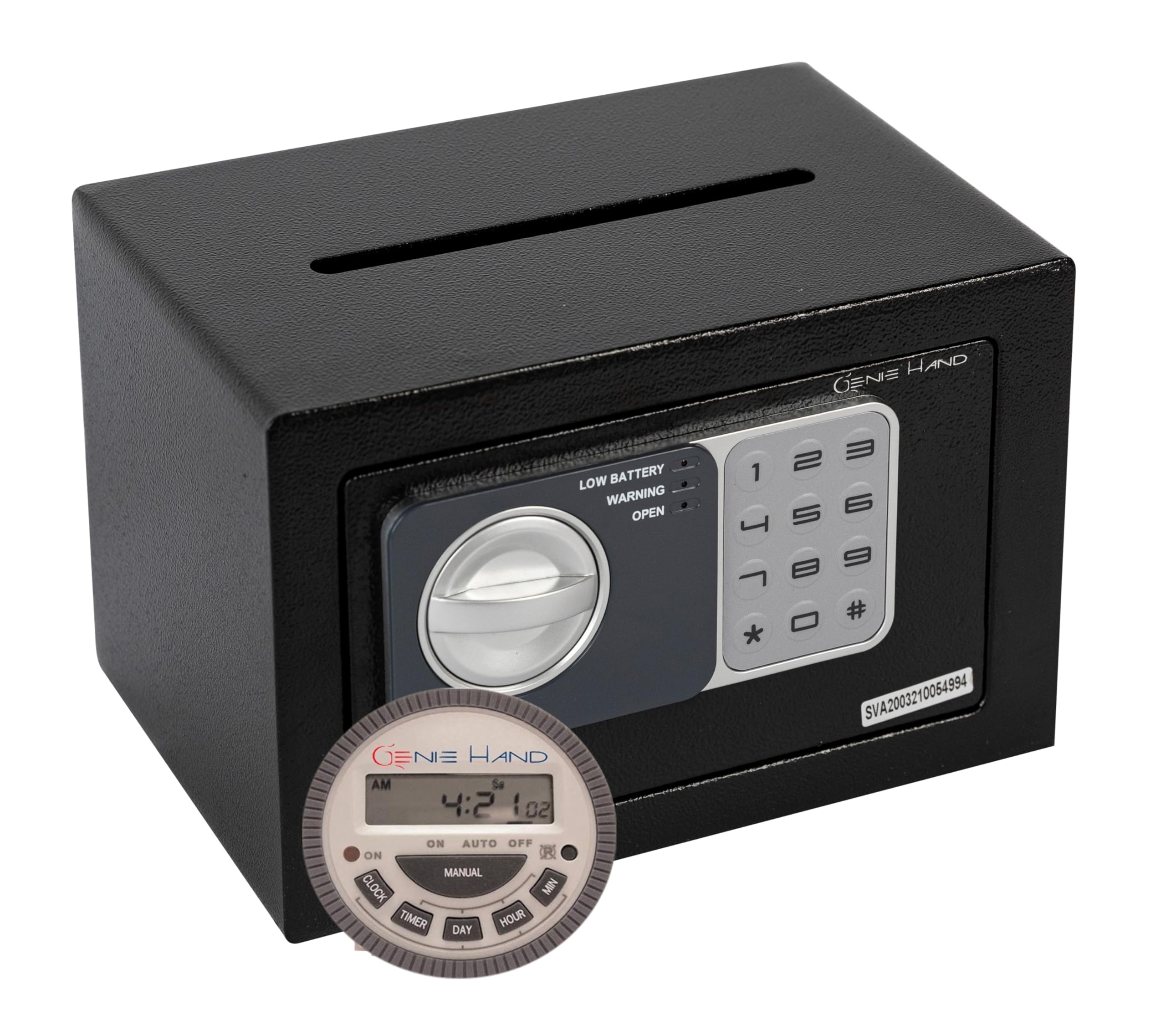 Genie Hand Time Lock Safe with Weekly/Daily Timer - B-Class Security Lock & Anti-Bounce Technology - Ideal for Home, Office, and Retail Cash Management