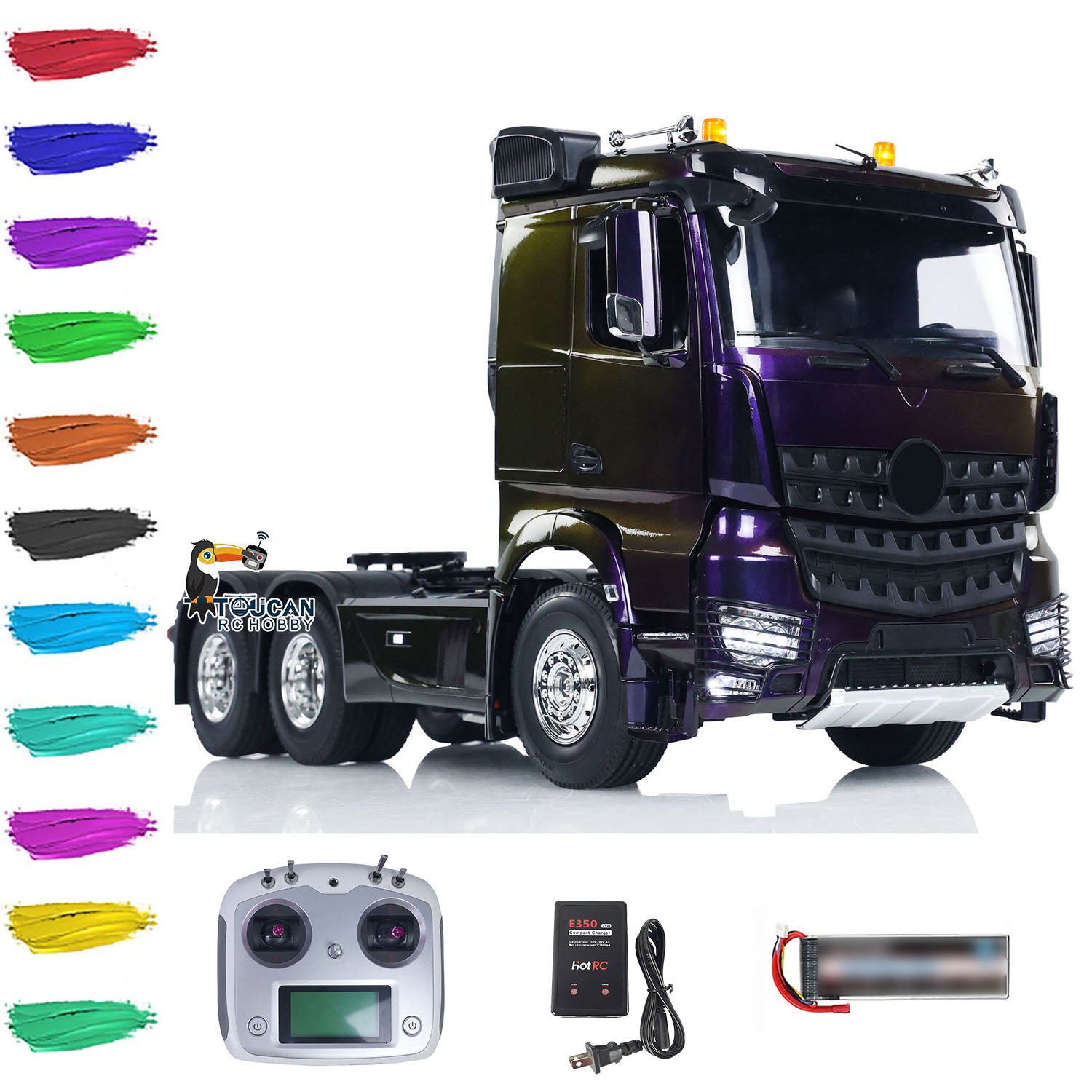 1/14 Scale 6x4 RC Tractor Truck - Remote Control Car with Realistic Light & Sound Effects, Rotating Roof Lights | PNP/RTR Options | Perfect for Construction Site Play, Off-Road Racing & Collector Display