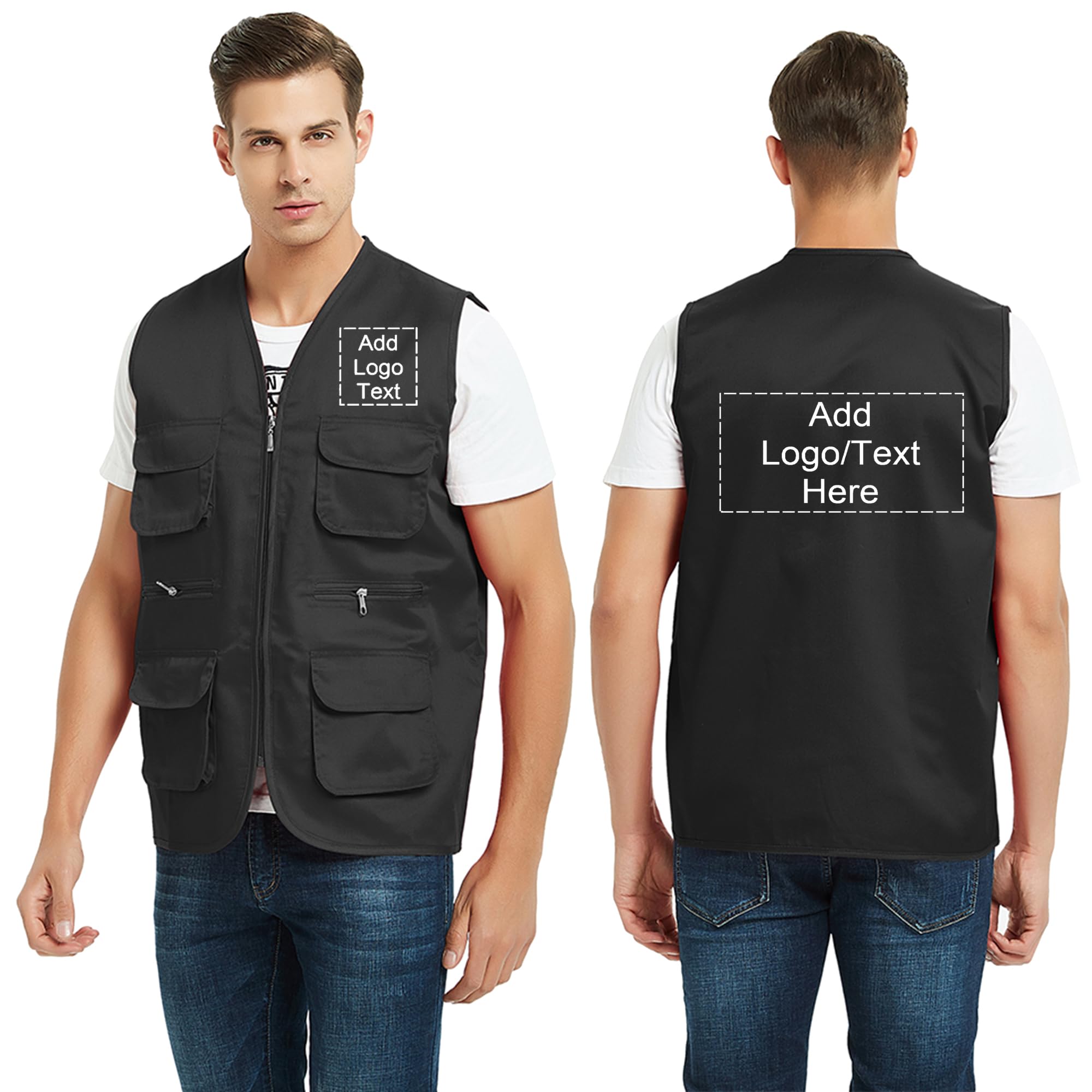 Custom Supermarket Volunteer Vest with Heat Transfer Printing - Multi-Pocket Adjustable Waistcoat for Grocery Store, Food Bank & Community Service Activities