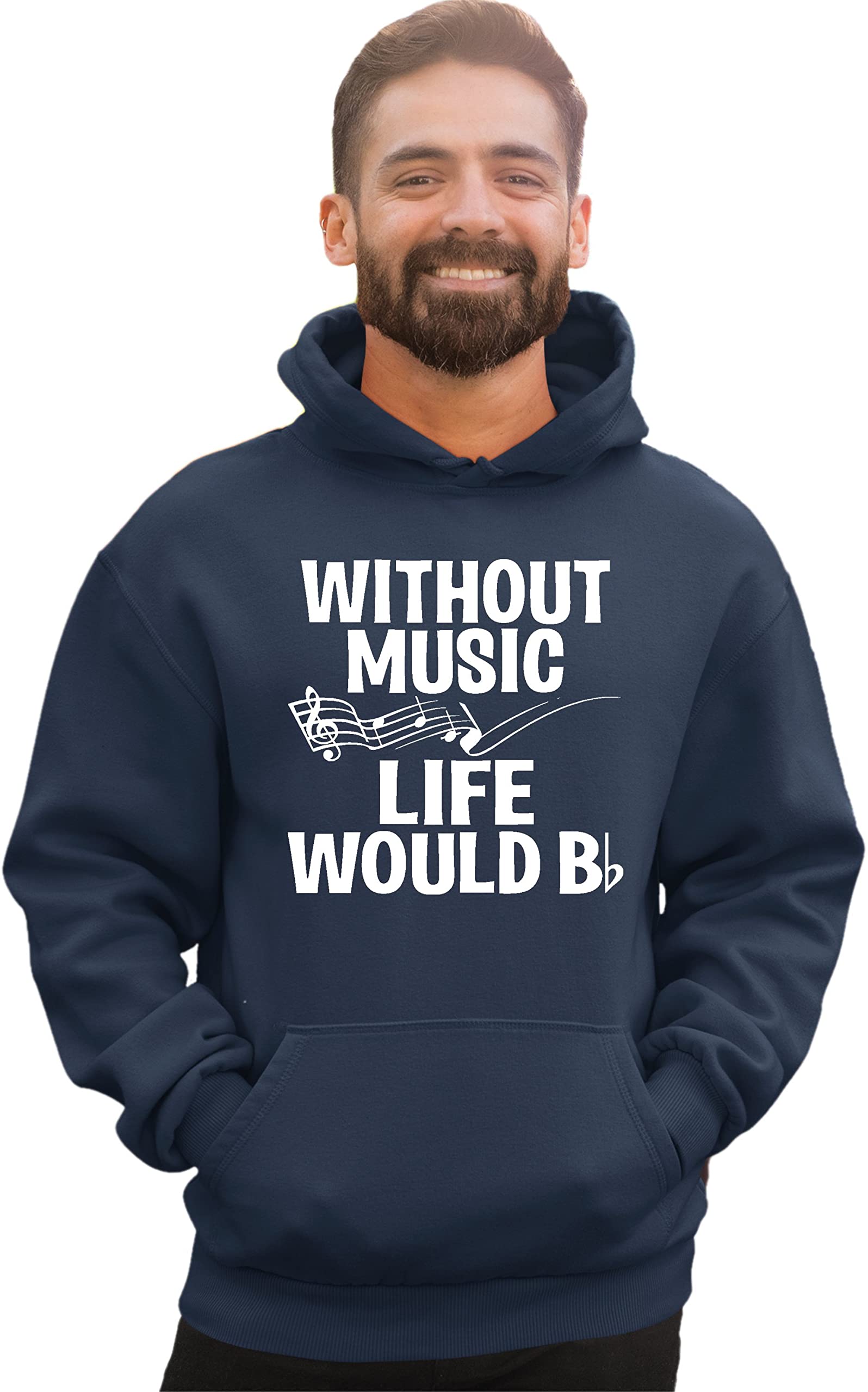 Funny Music Lovers Sweatshirt Hoodie for Men & Women - 'Go All Out Without Music Life Would B Flat' Humor Gift for Musicians | Casual Wear, Concert Outfit, Band Tee
