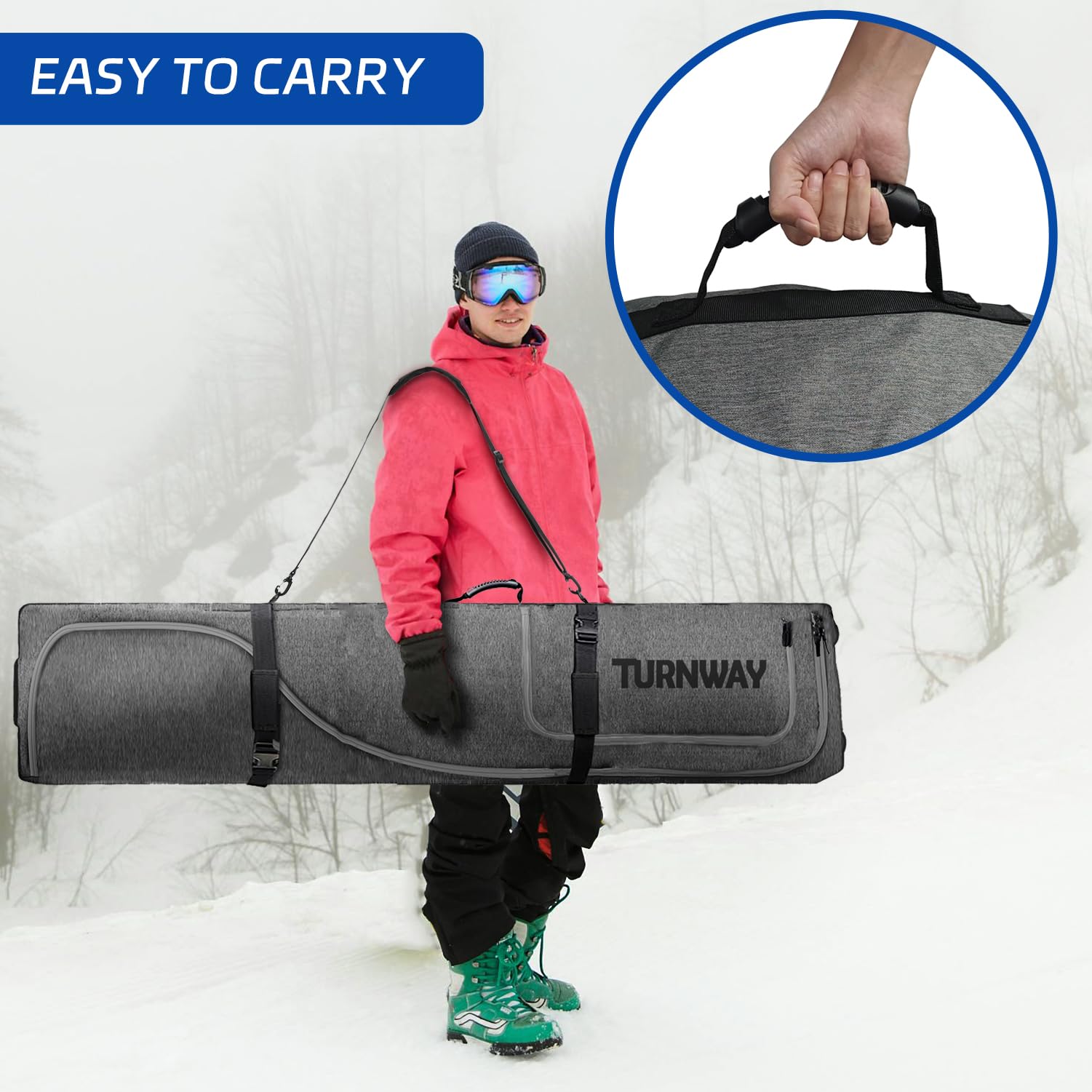 Heavy Duty Padded Ski Bag with Wheels for Air Travel - Waterproof Double Rolling Snowboard Bag for Ski & Snowboard Gear Storage & Transportation | Perfect for Winter Sports Travel & Equipment Protection
