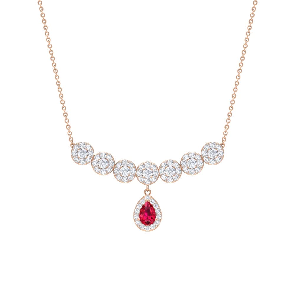 2.5 CT Created Ruby & Zircon Necklace in 14K Solid Gold - Elegant Drop Pendant with Cubic Zirconia Accents | Perfect for Weddings, Anniversaries & Special Occasions