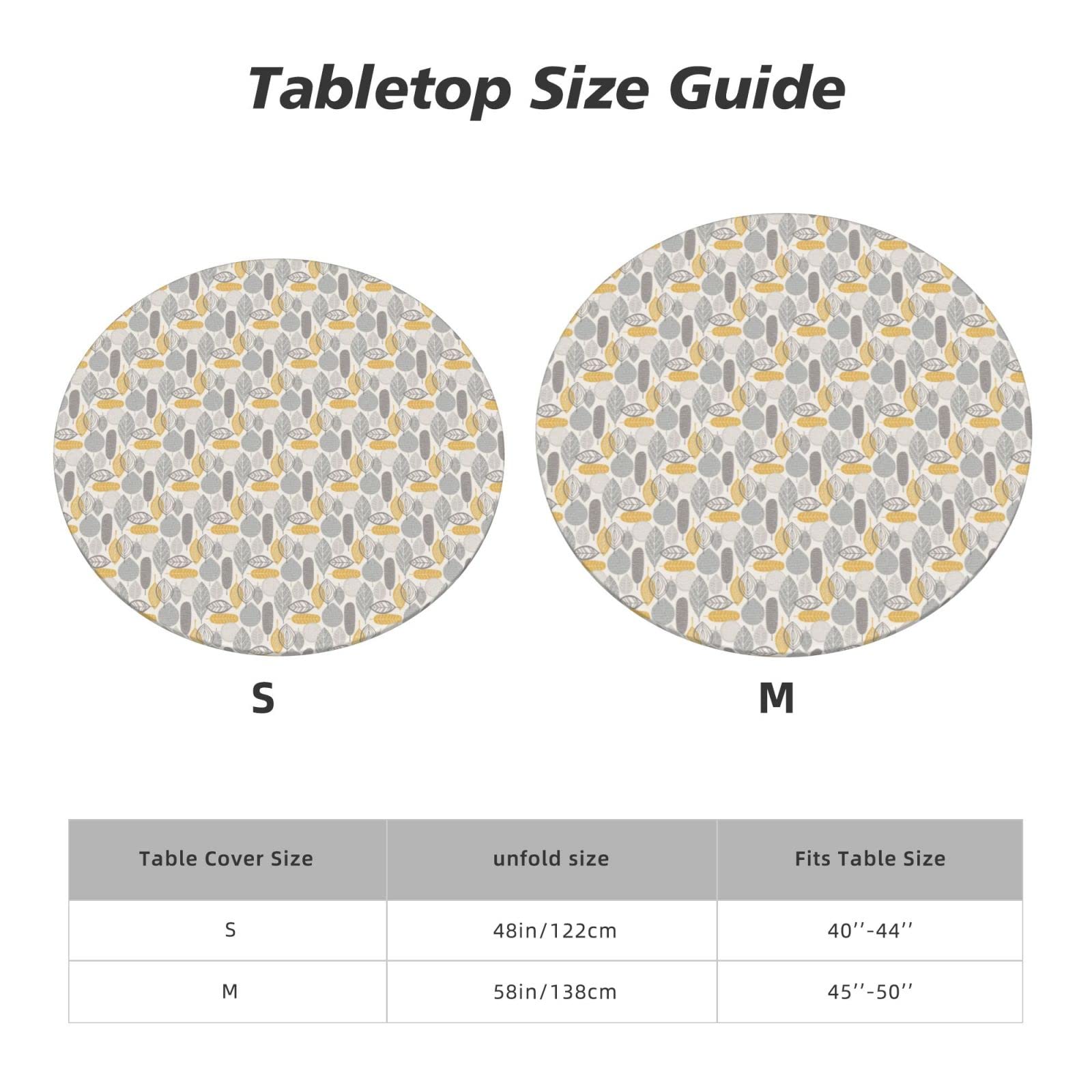 Waterproof Elastic Edged Round Fitted Tablecloth - Yellow Grey Leaves Design for 40
