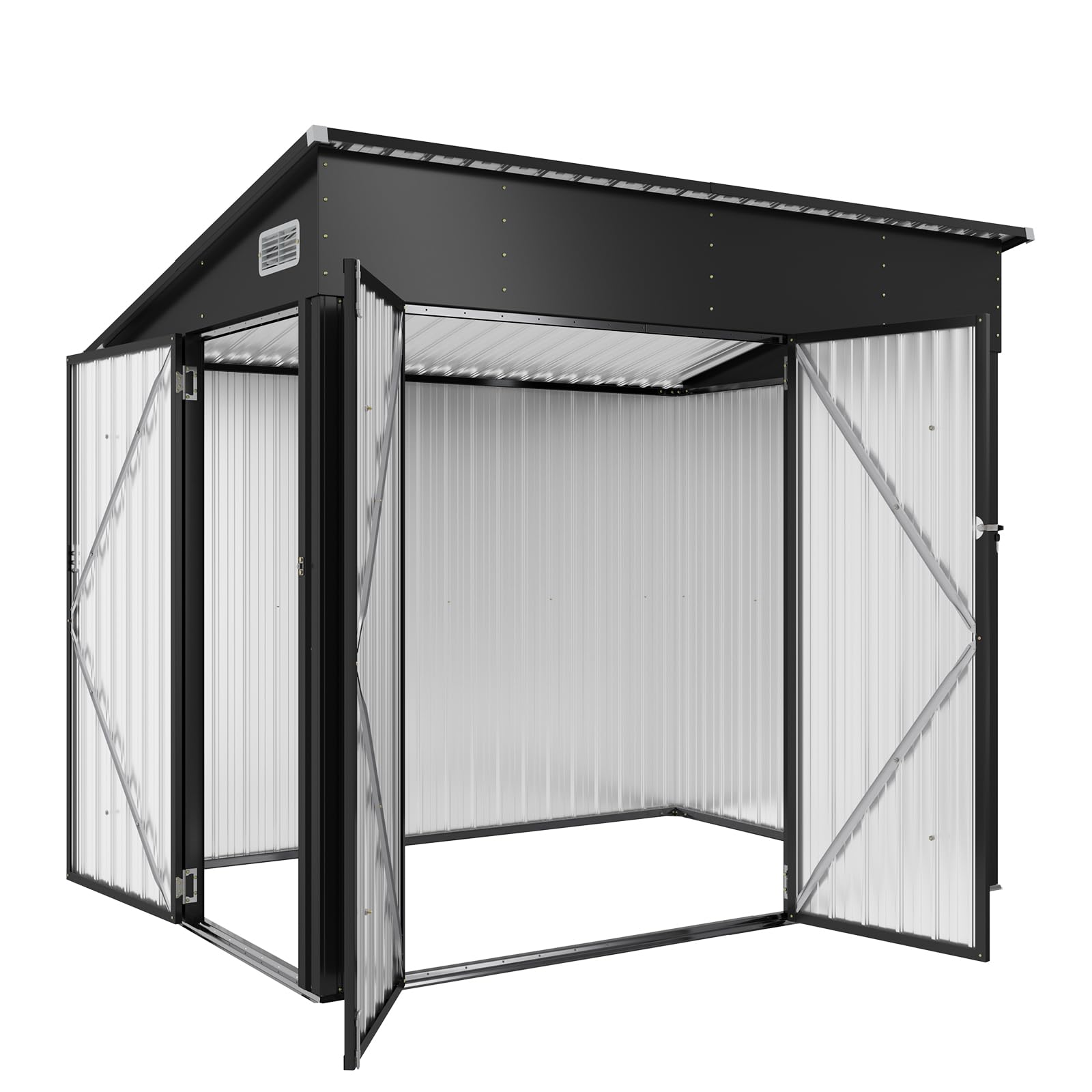 Aoxun 7.5'x5.5' Outdoor Metal Storage Shed with Triple Lockable Doors & Sloping Roof - Heavy Duty Garden Shed for Tools, Bikes, Lawn Equipment - Perfect for Backyard, Patio, Courtyard & Garage Storage