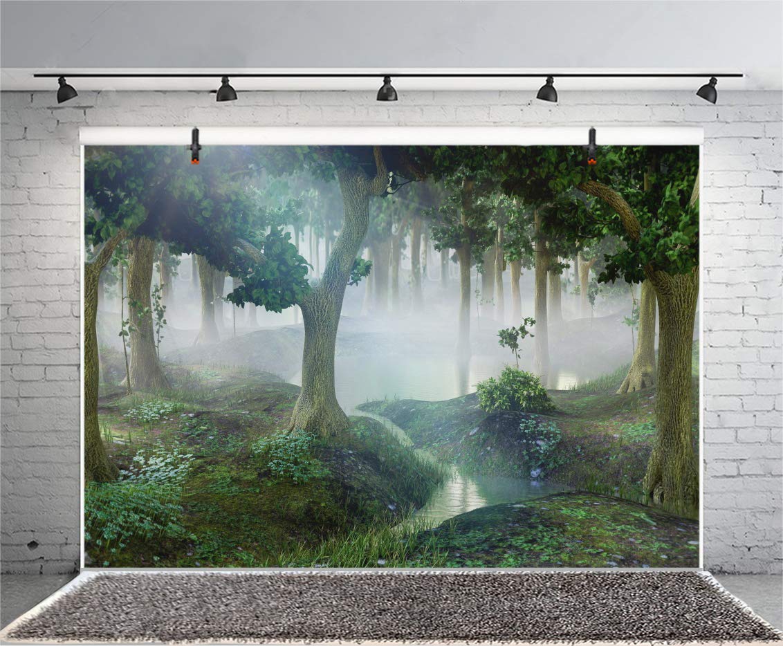 AOFOTO 5x3ft Hazy Forest Natural Scenery Backdrop - Misty Mountain Stream Jungle Woods Photography Background for Photo Booth, Party Decor, Wallpaper & Vinyl Photo Shoot Props - Perfect for Events, Weddings, Baby Showers & Themed Parties