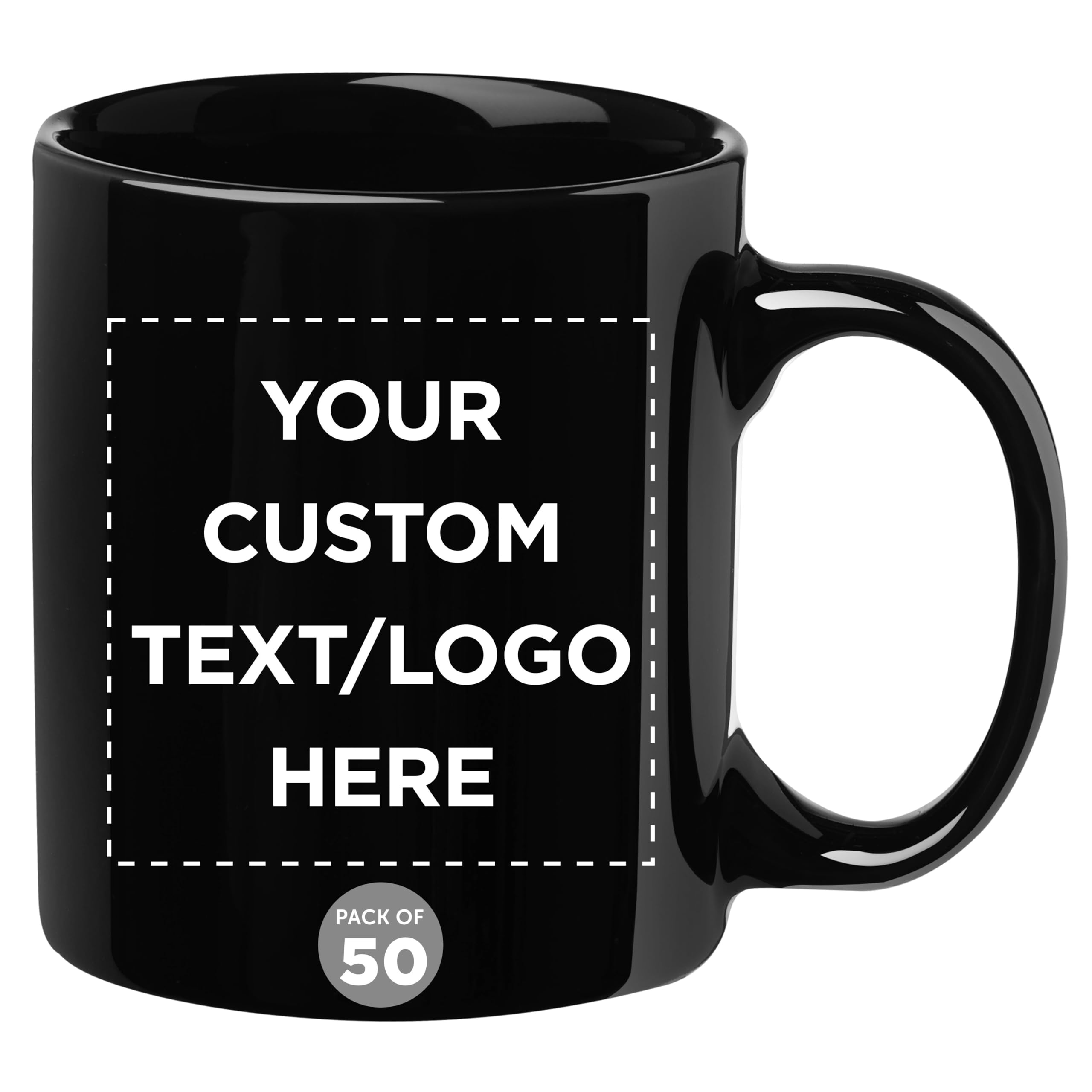 Custom 11 oz Ceramic Coffee Mugs Bulk Set of 50 - Personalized Black Coffee Cups for Hot & Iced Drinks, Gaming, Office Use - Durable Restaurant & Home Kitchen Drinkware