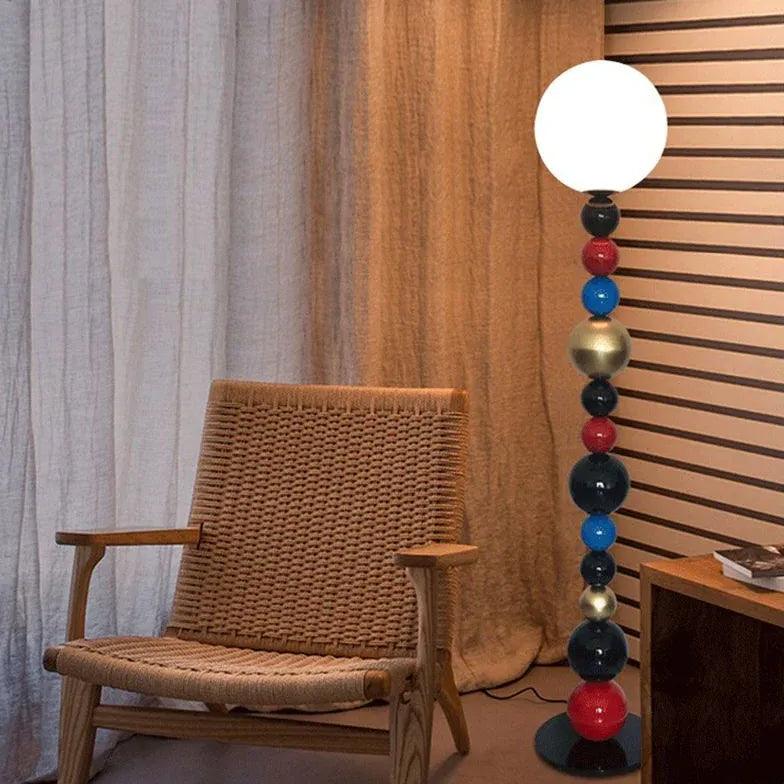 Modern Vertical Spherical Red Metal Floor Lamp - Adjustable Height LED Standing Light for Living Room, Bedroom & Office Decor - Warm Ambient Lighting for Reading Corner, Lounge Area & Workspace