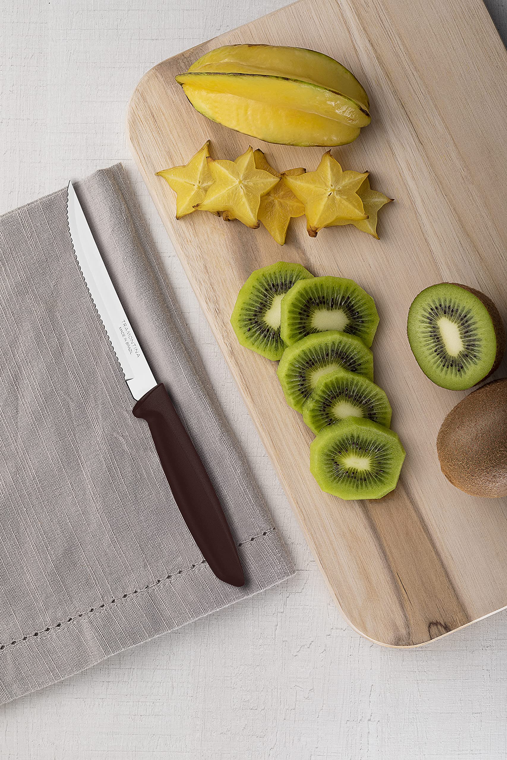 Tramontina 6-Piece Kitchen Knife Set - Stainless Steel Serrated Fruit & Tomato Knife, Vegetable Chopper & Peeler - Multipurpose with Pointed Tip (Brown, Model 23498454) - Perfect for Home Cooking, Meal Prep & Professional Kitchens