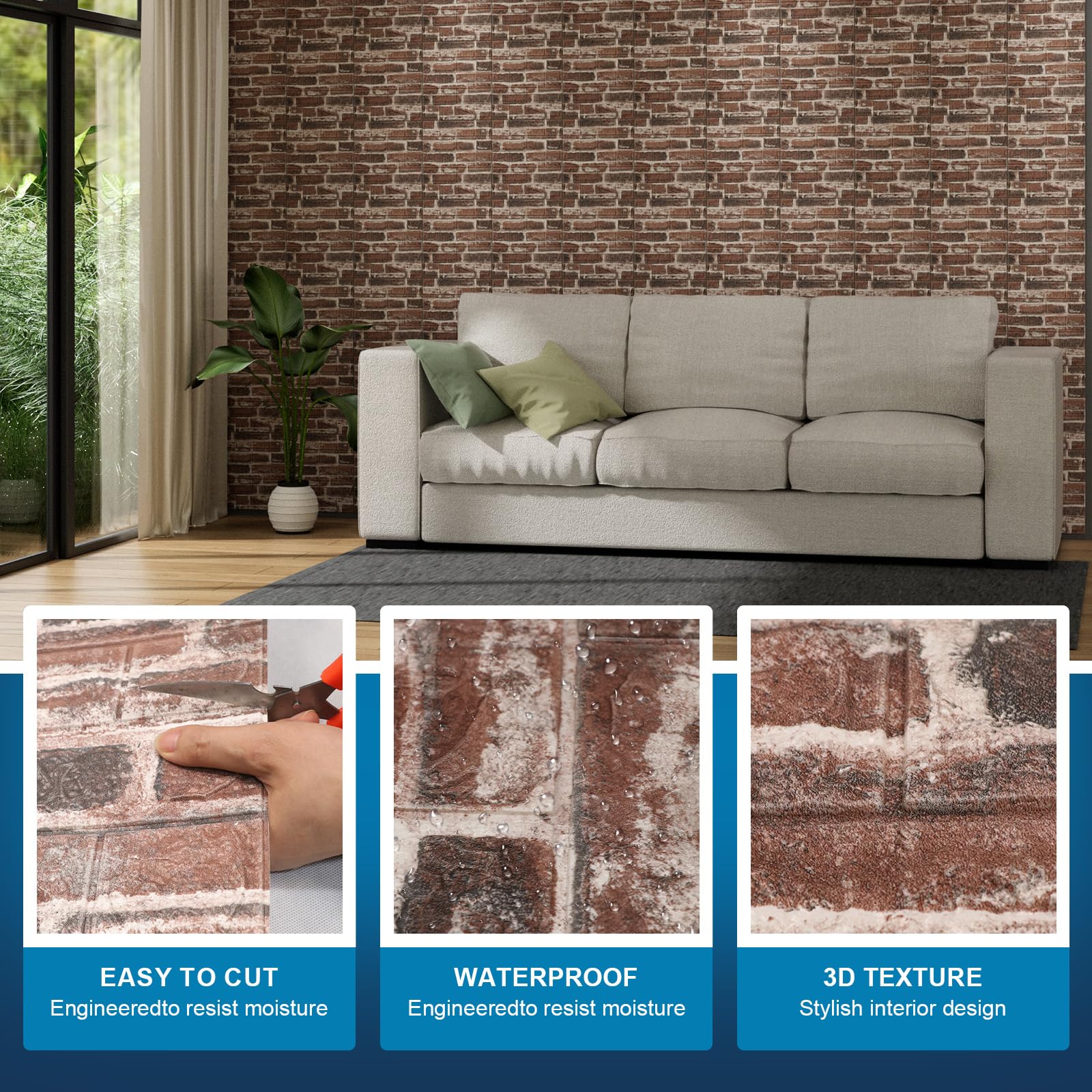 20PCS 3D Peel and Stick Faux Brick Wall Panels - Self-Adhesive Foam Stone Wallpaper for Bedroom, Kitchen, Living Room & Home Decor - Easy DIY Wall Covering for Accent Walls and Interior Design