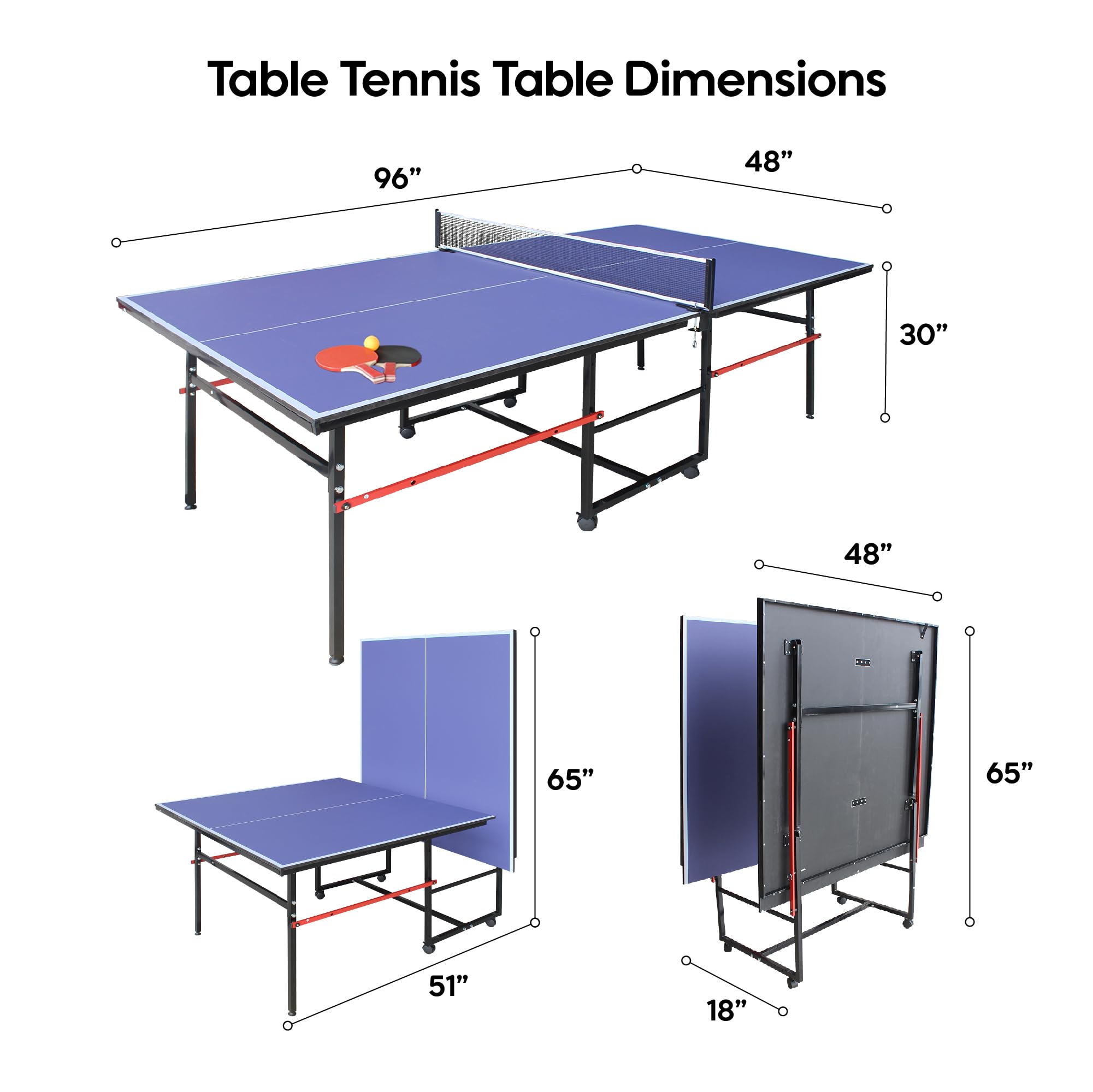 Premium Foldable 9FT Ping Pong Table for Indoor & Outdoor Use - Mid-Size Table Tennis Set with Net, 2 Paddles & 3 Balls - Quick Assembly - Perfect for Home, Office, or Backyard Games
